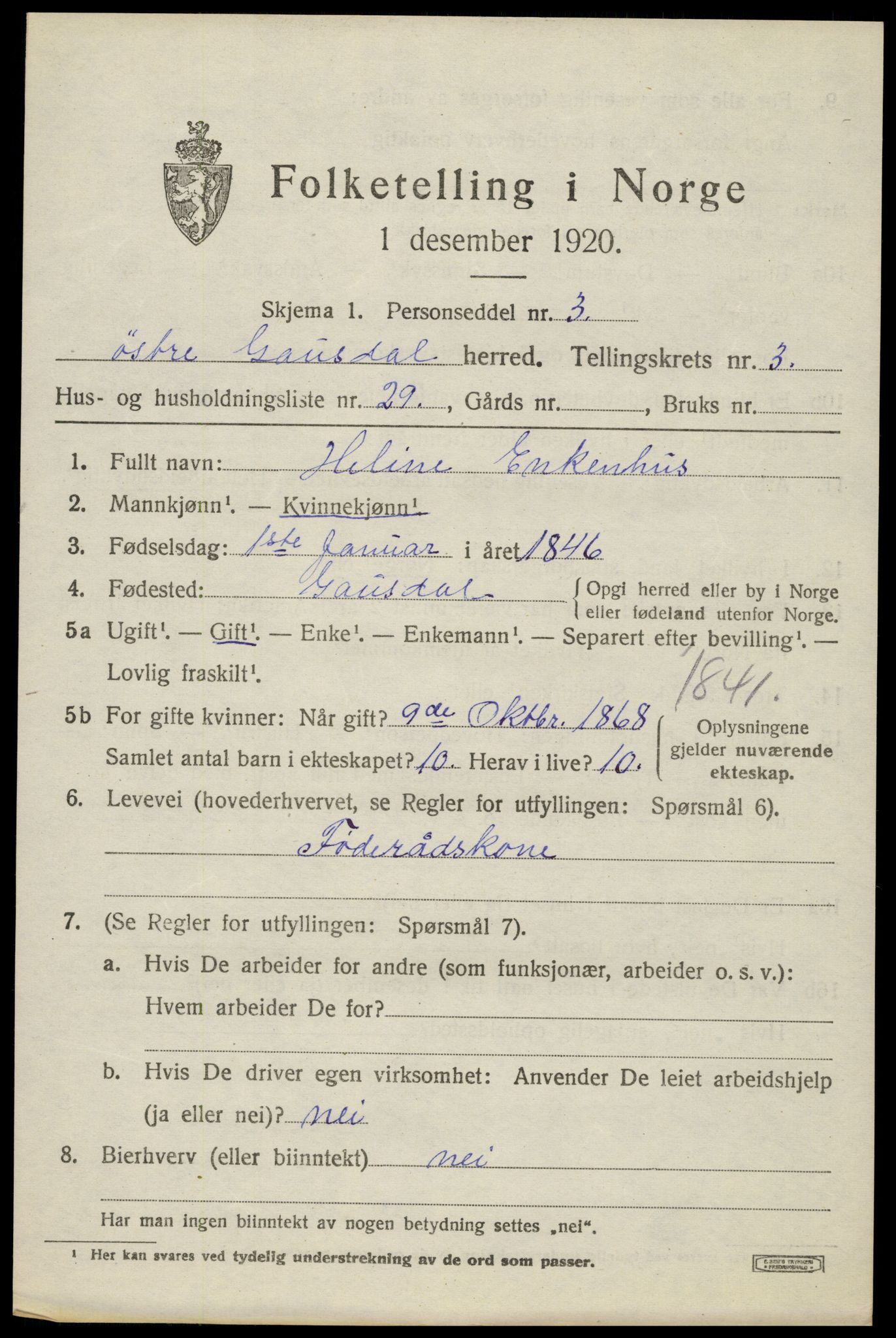 SAH, Folketelling 1920 for 0522 Østre Gausdal herred, 1920, s. 2352