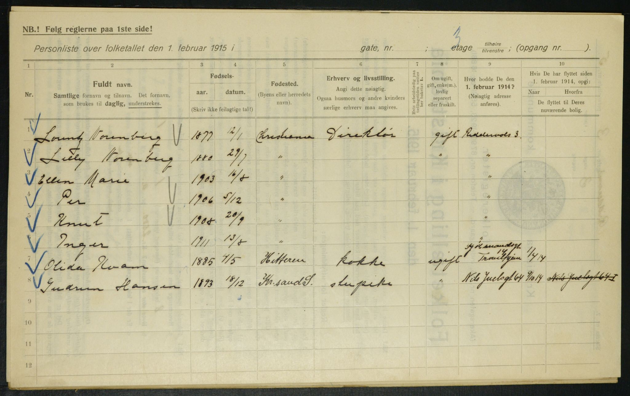 OBA, Kommunal folketelling 1.2.1915 for Kristiania, 1915, s. 82767