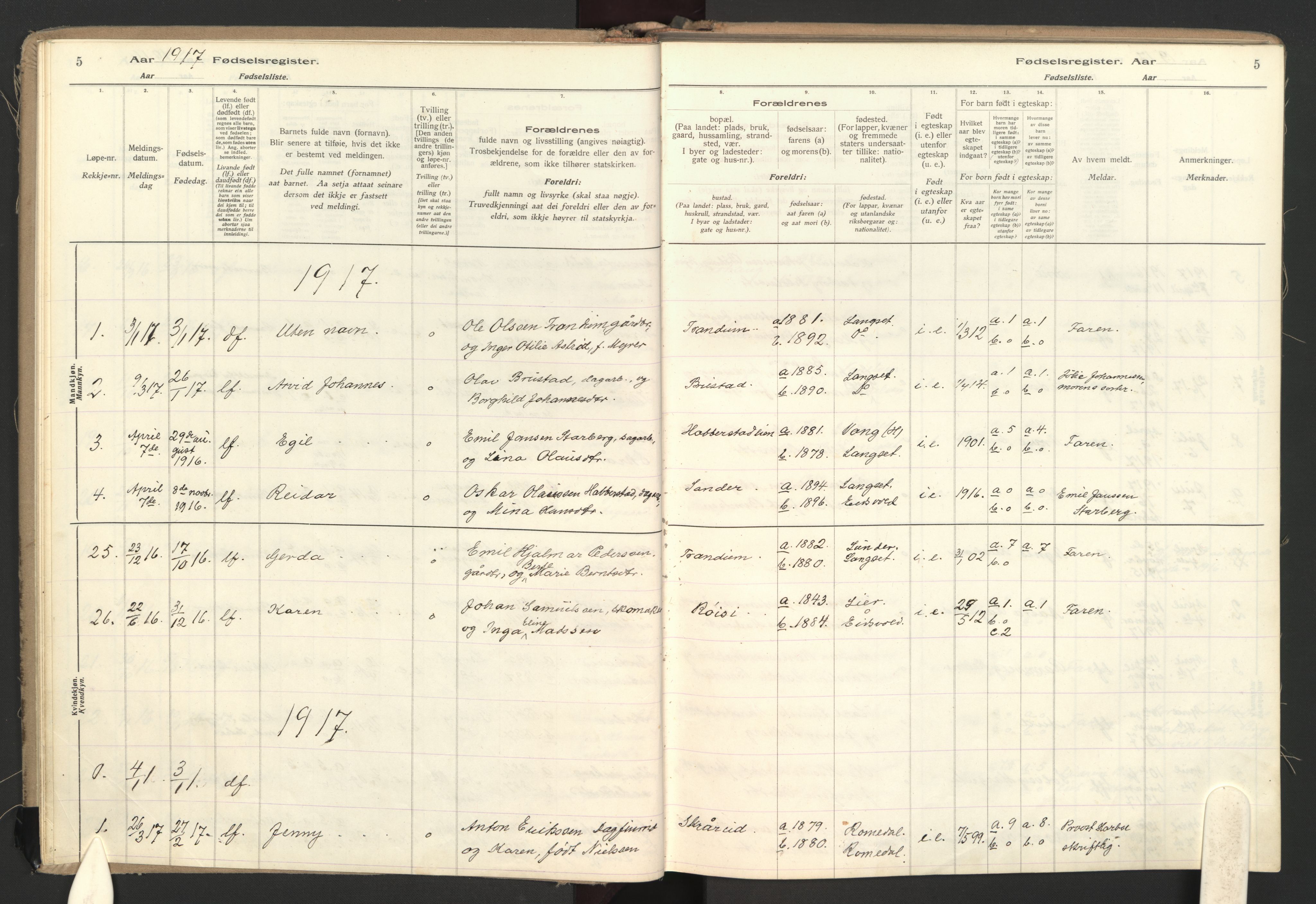 Eidsvoll prestekontor Kirkebøker, AV/SAO-A-10888/J/Jb/L0001: Fødselsregister nr. II 1, 1916-1959, s. 5