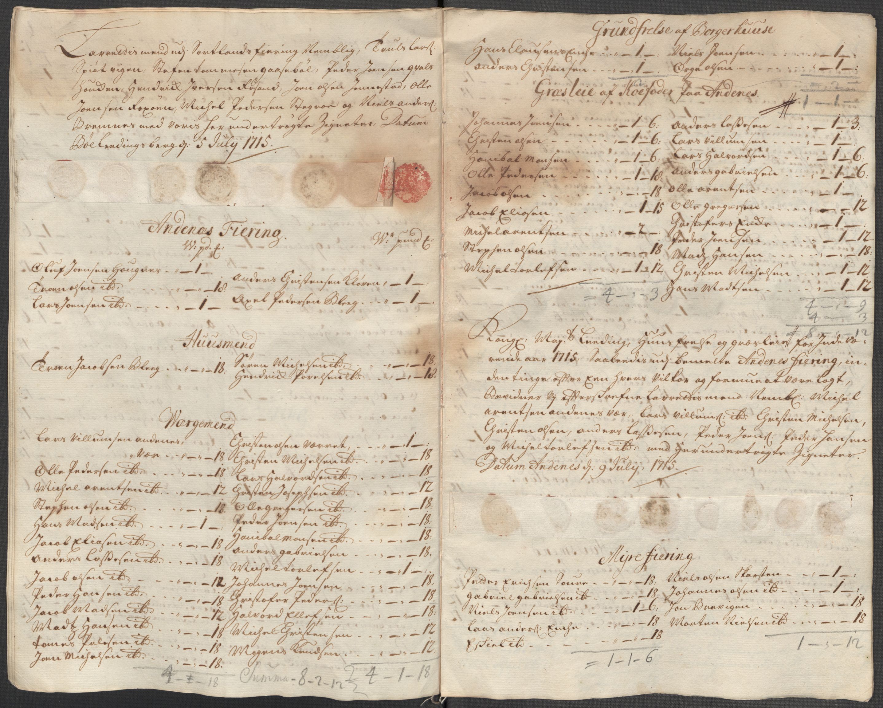 Rentekammeret inntil 1814, Reviderte regnskaper, Fogderegnskap, RA/EA-4092/R67/L4681: Fogderegnskap Vesterålen, Andenes og Lofoten, 1715, s. 131