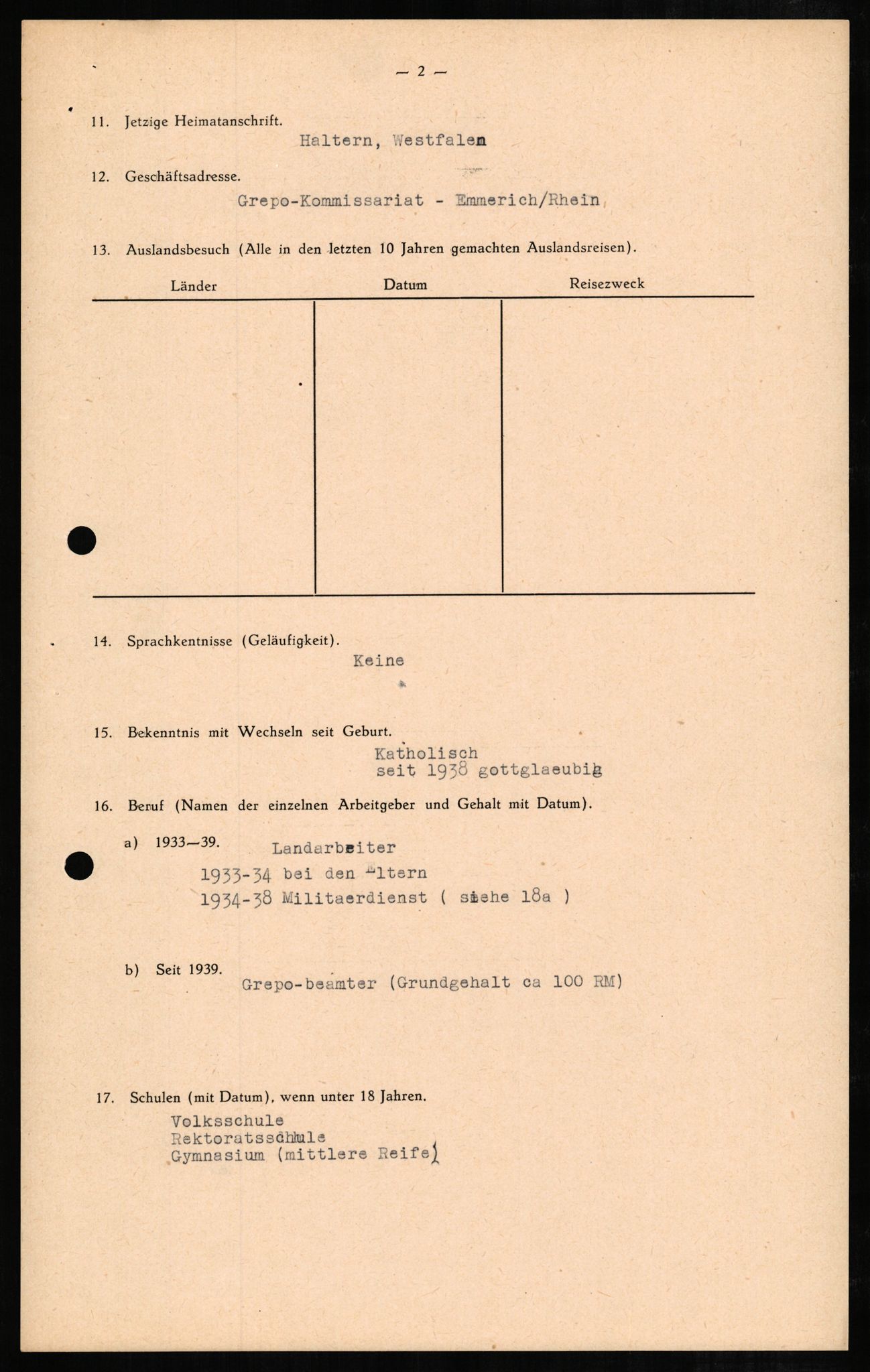 Forsvaret, Forsvarets overkommando II, RA/RAFA-3915/D/Db/L0003: CI Questionaires. Tyske okkupasjonsstyrker i Norge. Tyskere., 1945-1946, s. 578