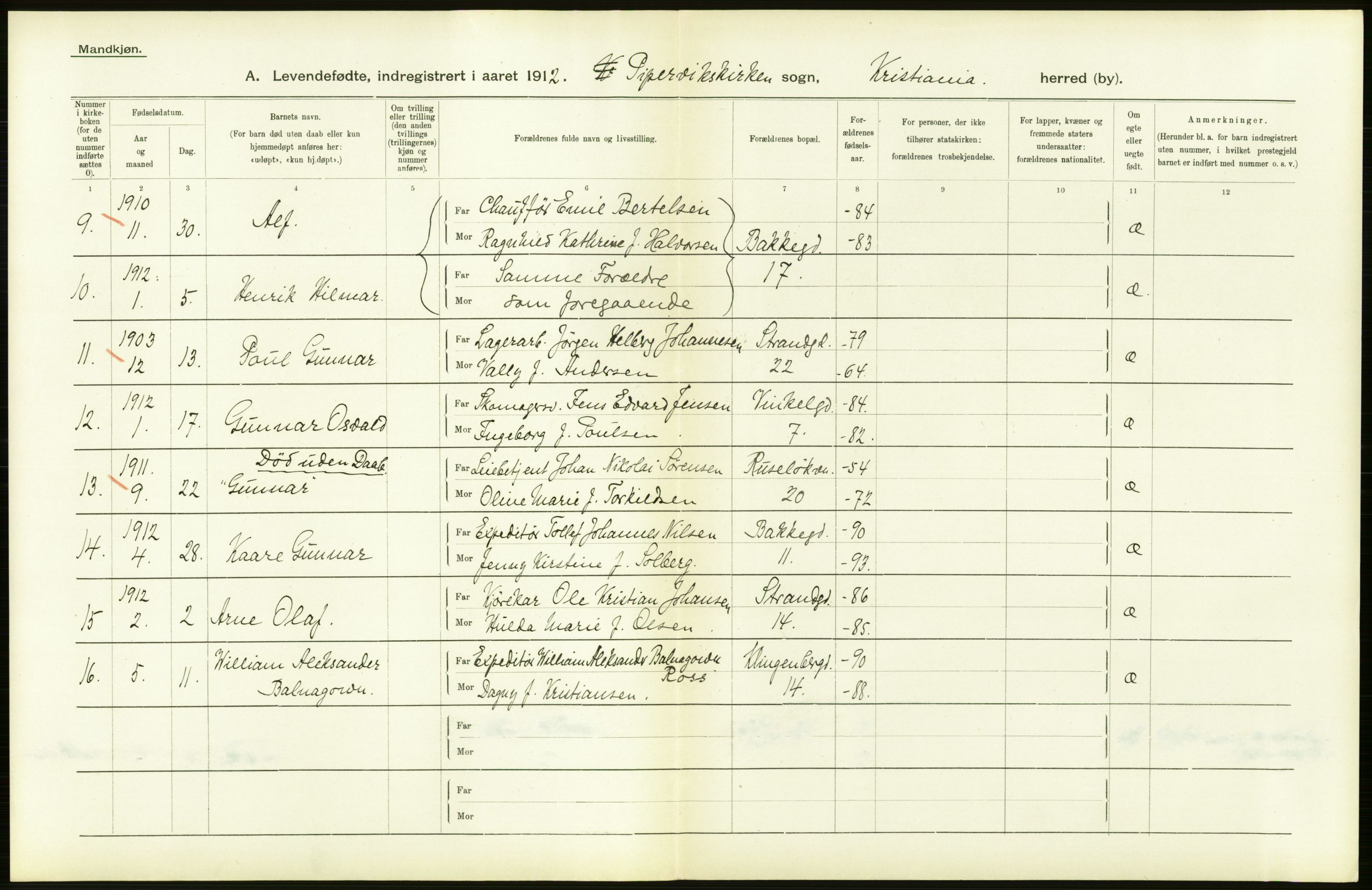 Statistisk sentralbyrå, Sosiodemografiske emner, Befolkning, RA/S-2228/D/Df/Dfb/Dfbb/L0006: Kristiania:  Levendefødte menn og kvinner., 1912, s. 716