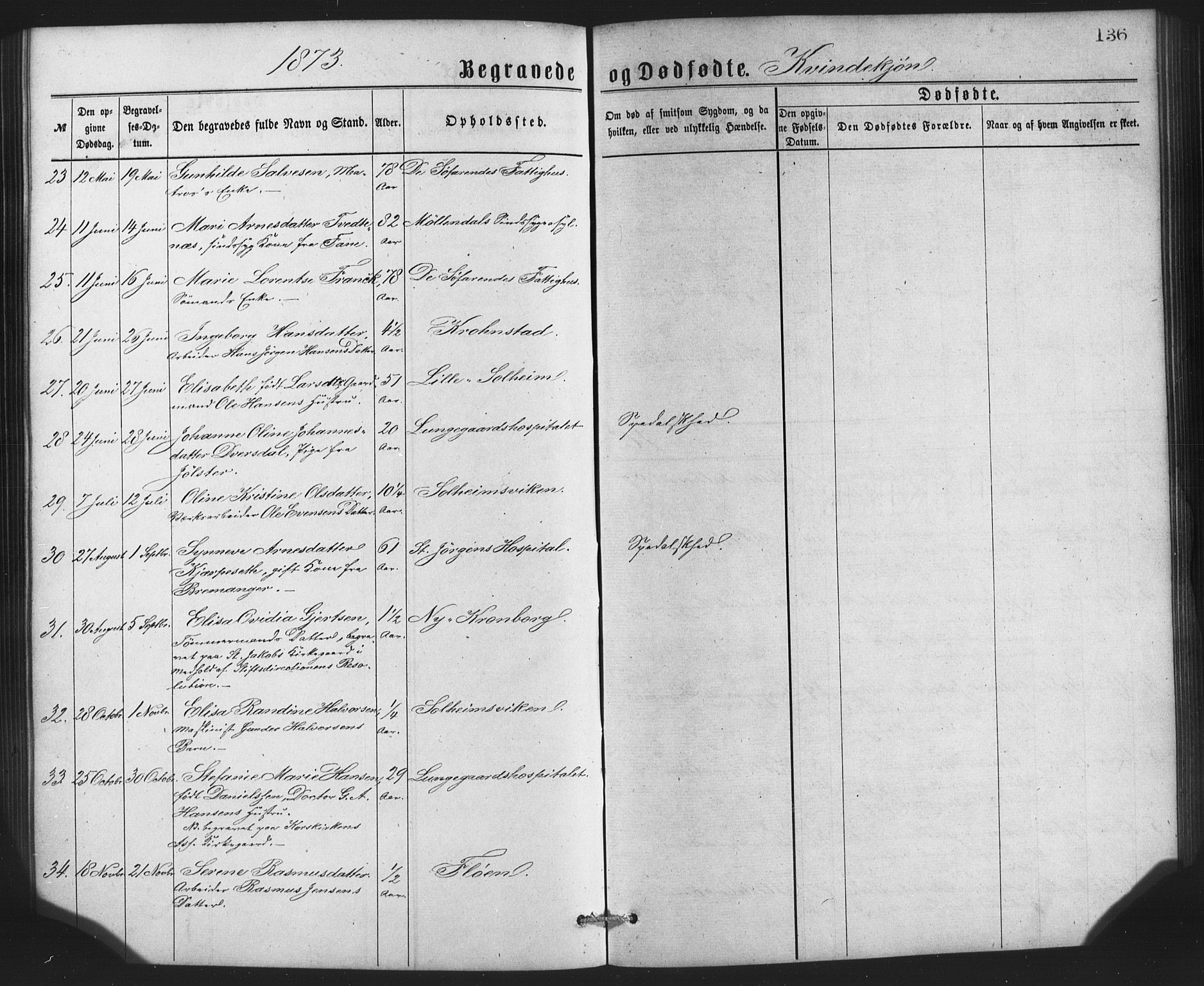 St. Jørgens hospital og Årstad sokneprestembete, AV/SAB-A-99934: Klokkerbok nr. A 8, 1872-1886, s. 136