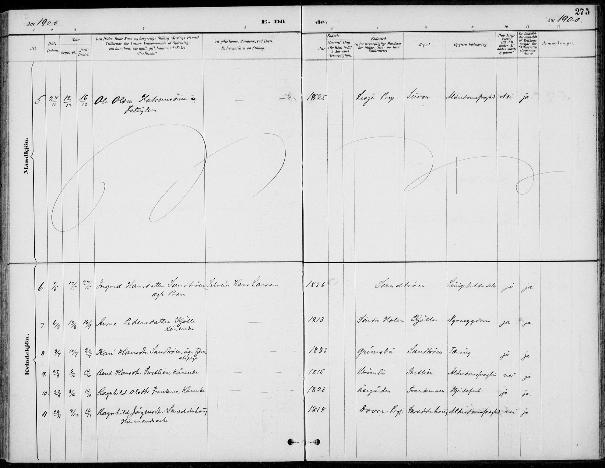 Alvdal prestekontor, SAH/PREST-060/H/Ha/Haa/L0003: Ministerialbok nr. 3, 1886-1912, s. 275