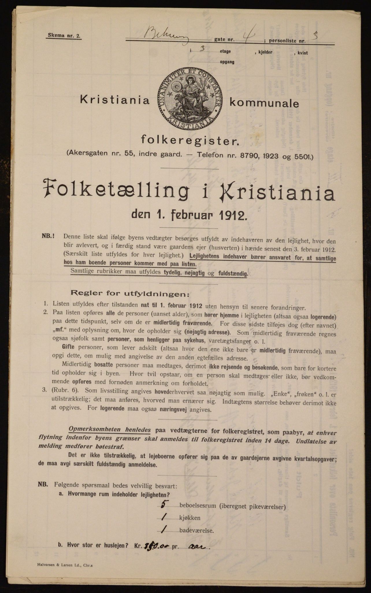 OBA, Kommunal folketelling 1.2.1912 for Kristiania, 1912, s. 3275