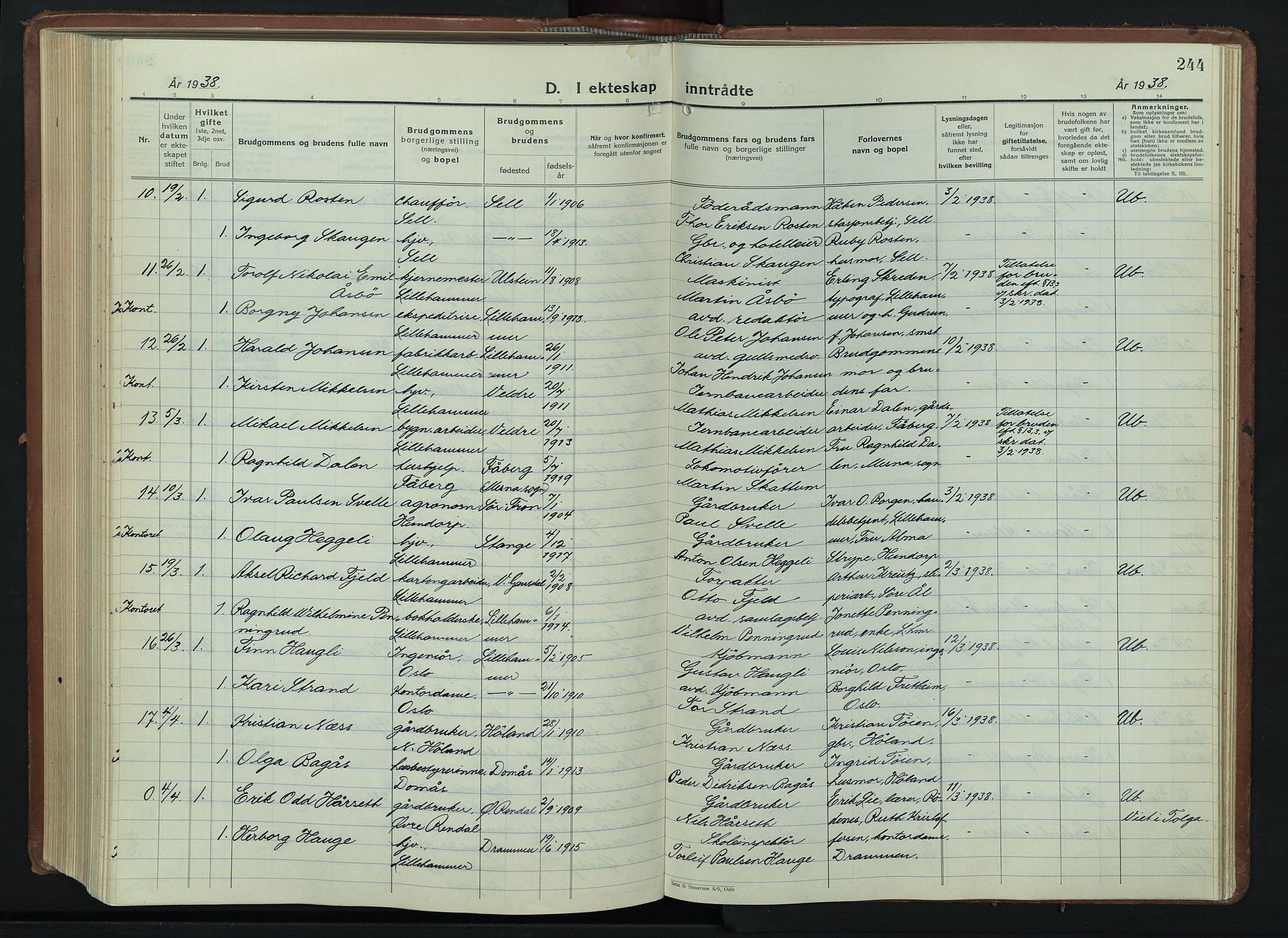 Lillehammer prestekontor, SAH/PREST-088/H/Ha/Hab/L0003: Klokkerbok nr. 3, 1927-1943, s. 244