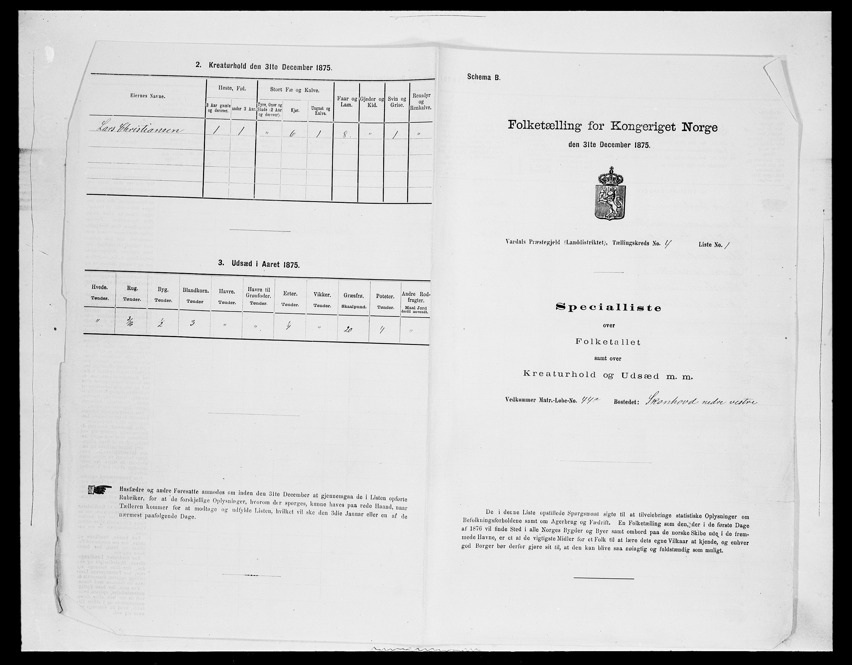 SAH, Folketelling 1875 for 0527L Vardal prestegjeld, Vardal sokn og Hunn sokn, 1875, s. 520