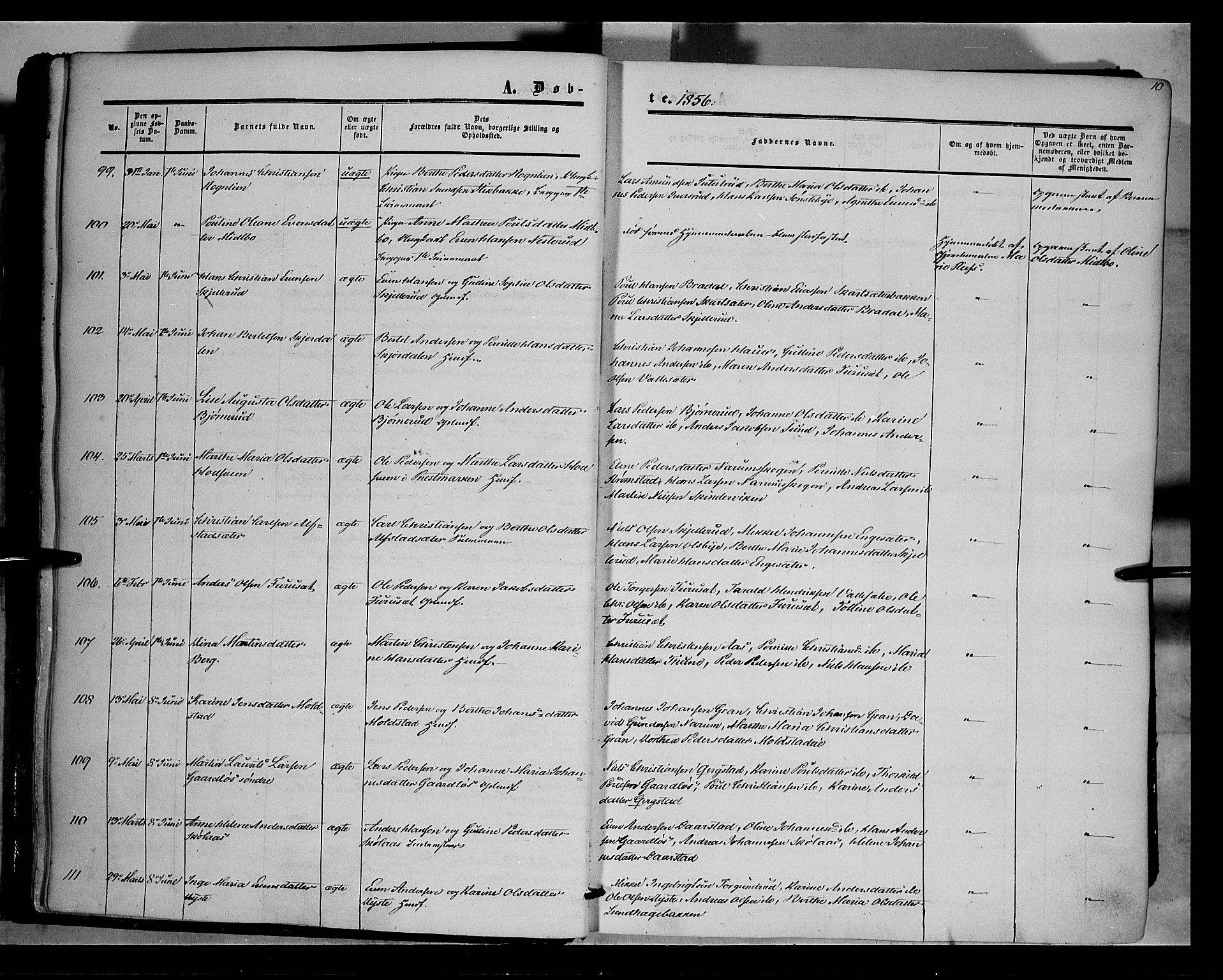 Vestre Toten prestekontor, SAH/PREST-108/H/Ha/Haa/L0006: Ministerialbok nr. 6, 1856-1861, s. 10