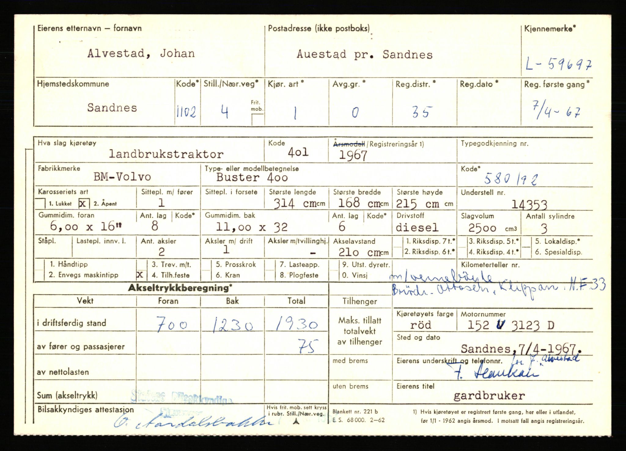 Stavanger trafikkstasjon, AV/SAST-A-101942/0/F/L0058: L-58000 - L-59999, 1930-1971, s. 2067