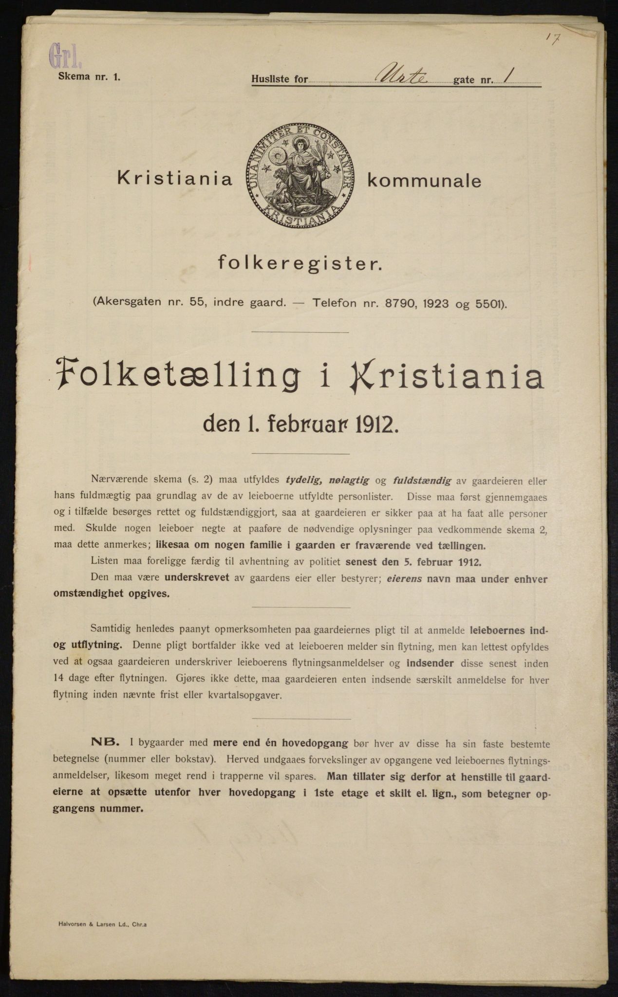 OBA, Kommunal folketelling 1.2.1912 for Kristiania, 1912, s. 120542