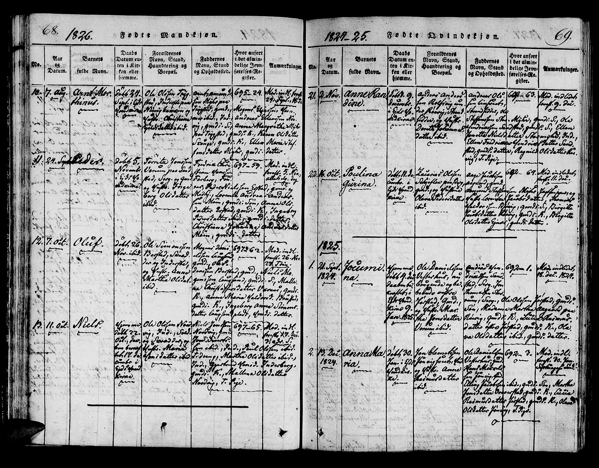 Ministerialprotokoller, klokkerbøker og fødselsregistre - Nord-Trøndelag, AV/SAT-A-1458/722/L0217: Ministerialbok nr. 722A04, 1817-1842, s. 68-69