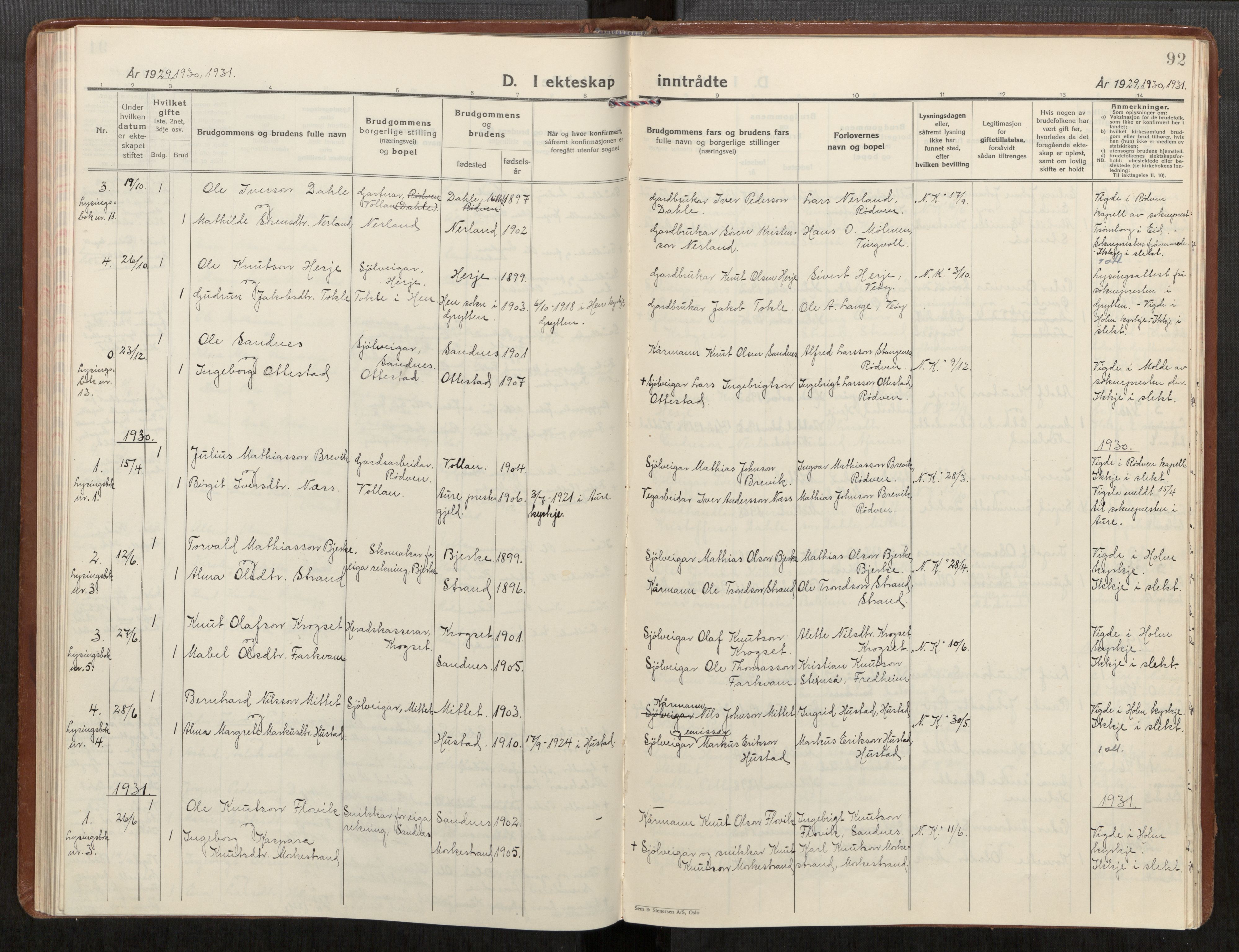 Ministerialprotokoller, klokkerbøker og fødselsregistre - Møre og Romsdal, AV/SAT-A-1454/549/L0619: Ministerialbok nr. 549A02, 1928-1951, s. 92