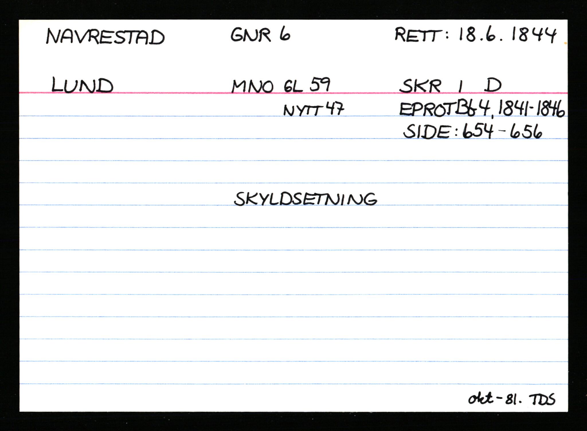 Statsarkivet i Stavanger, AV/SAST-A-101971/03/Y/Ym/L0040: Åstedskort sortert etter gårdsnavn: Mykje - Navrestad, 1600-1950, s. 715