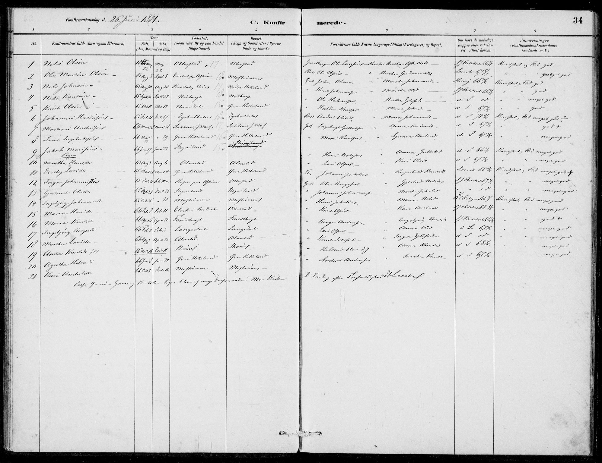 Hosanger sokneprestembete, AV/SAB-A-75801/H/Haa: Ministerialbok nr. C  1, 1880-1900, s. 34
