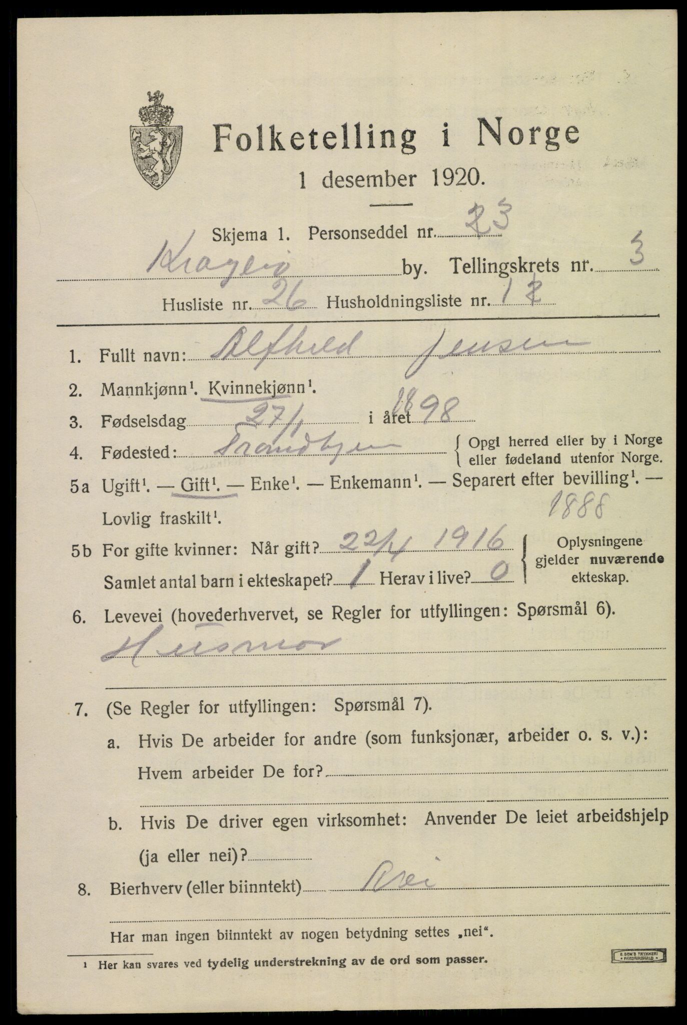SAKO, Folketelling 1920 for 0801 Kragerø kjøpstad, 1920, s. 7339