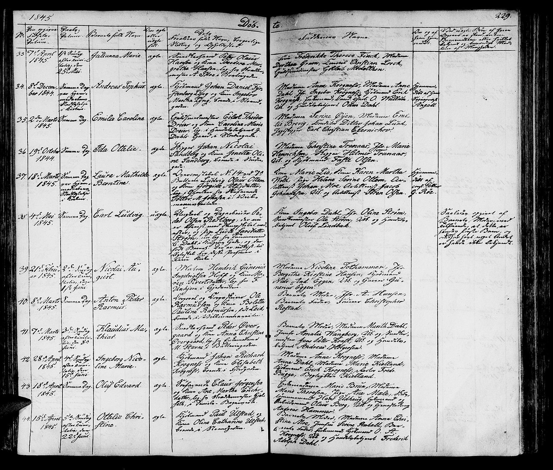 Ministerialprotokoller, klokkerbøker og fødselsregistre - Sør-Trøndelag, SAT/A-1456/602/L0136: Klokkerbok nr. 602C04, 1833-1845, s. 229