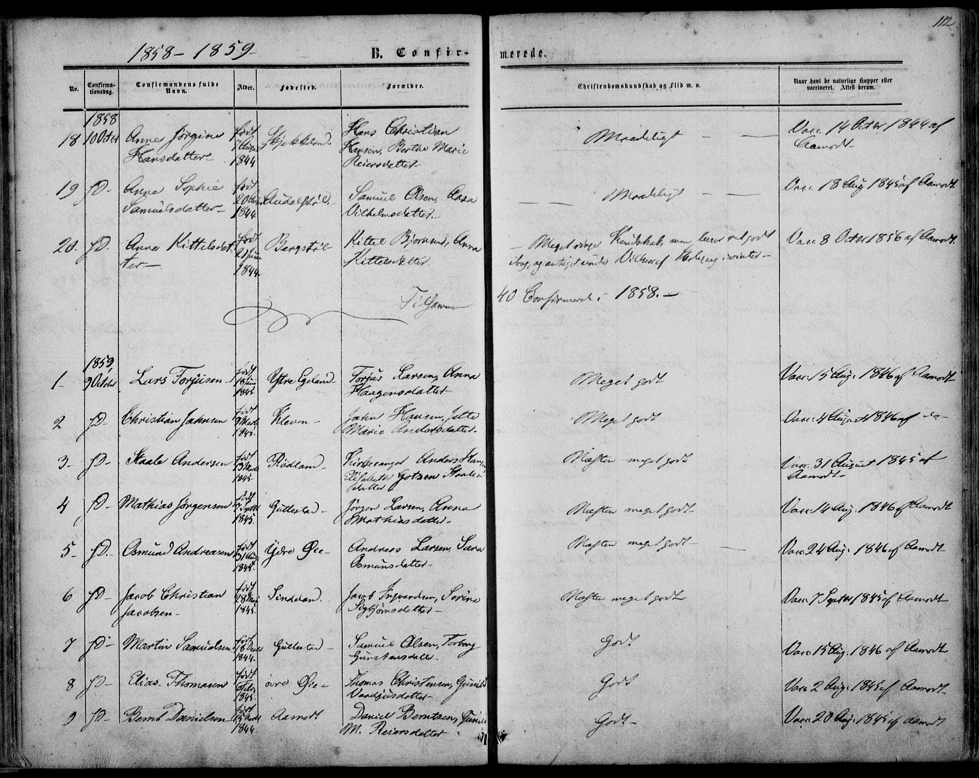Kvinesdal sokneprestkontor, SAK/1111-0026/F/Fa/Fab/L0006: Ministerialbok nr. A 6, 1857-1869, s. 112