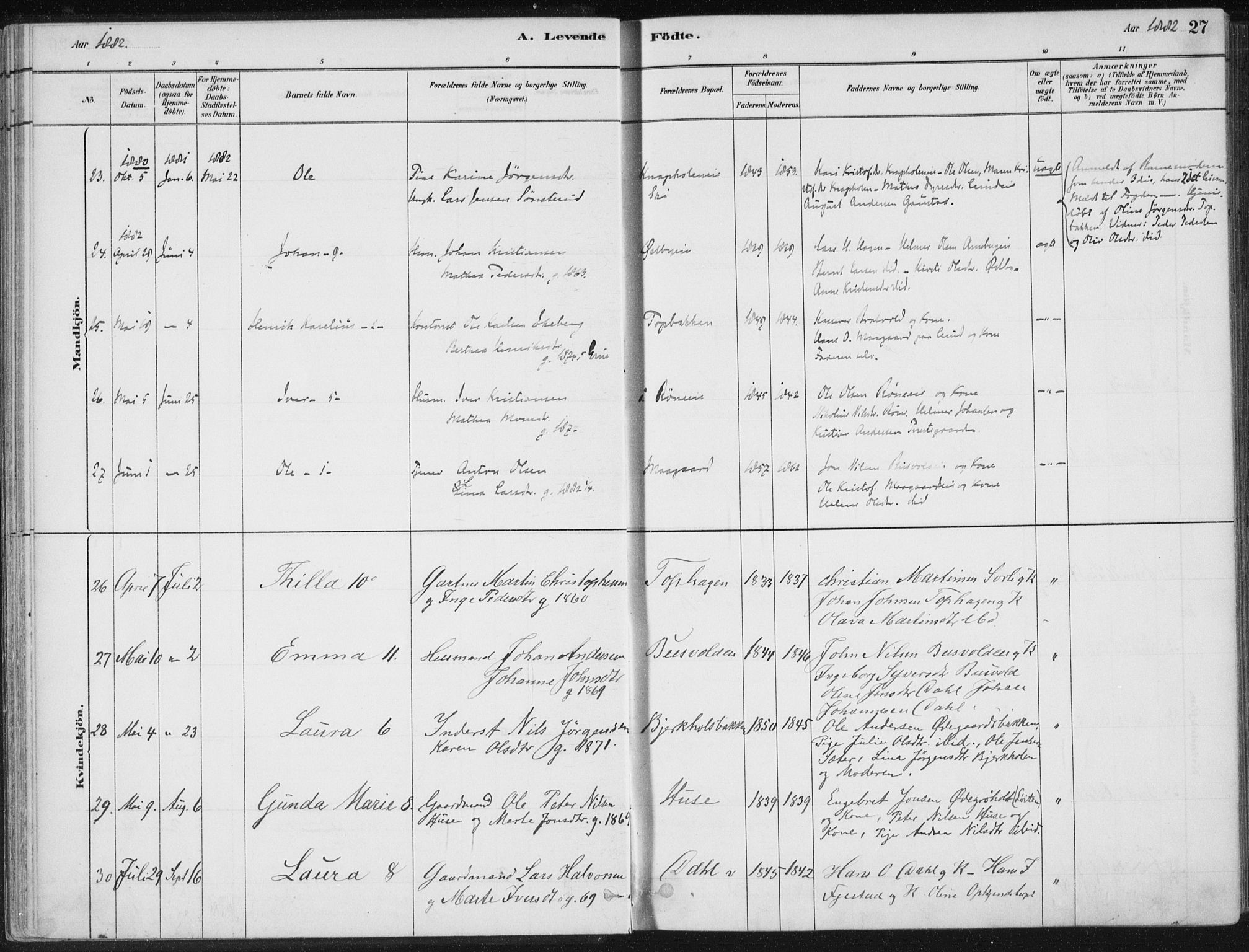 Romedal prestekontor, AV/SAH-PREST-004/K/L0010: Ministerialbok nr. 10, 1880-1895, s. 27