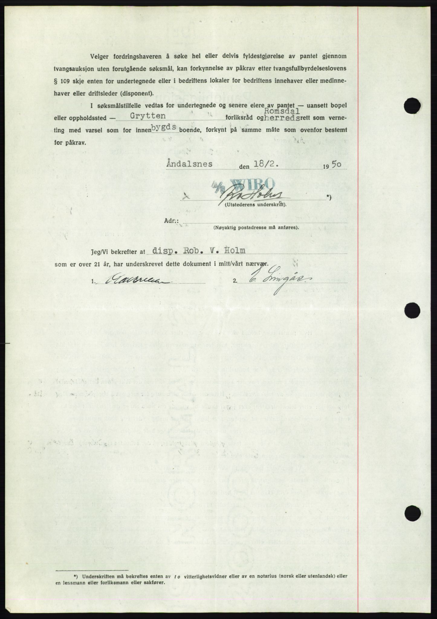 Romsdal sorenskriveri, AV/SAT-A-4149/1/2/2C: Pantebok nr. B5, 1949-1950, Dagboknr: 582/1950