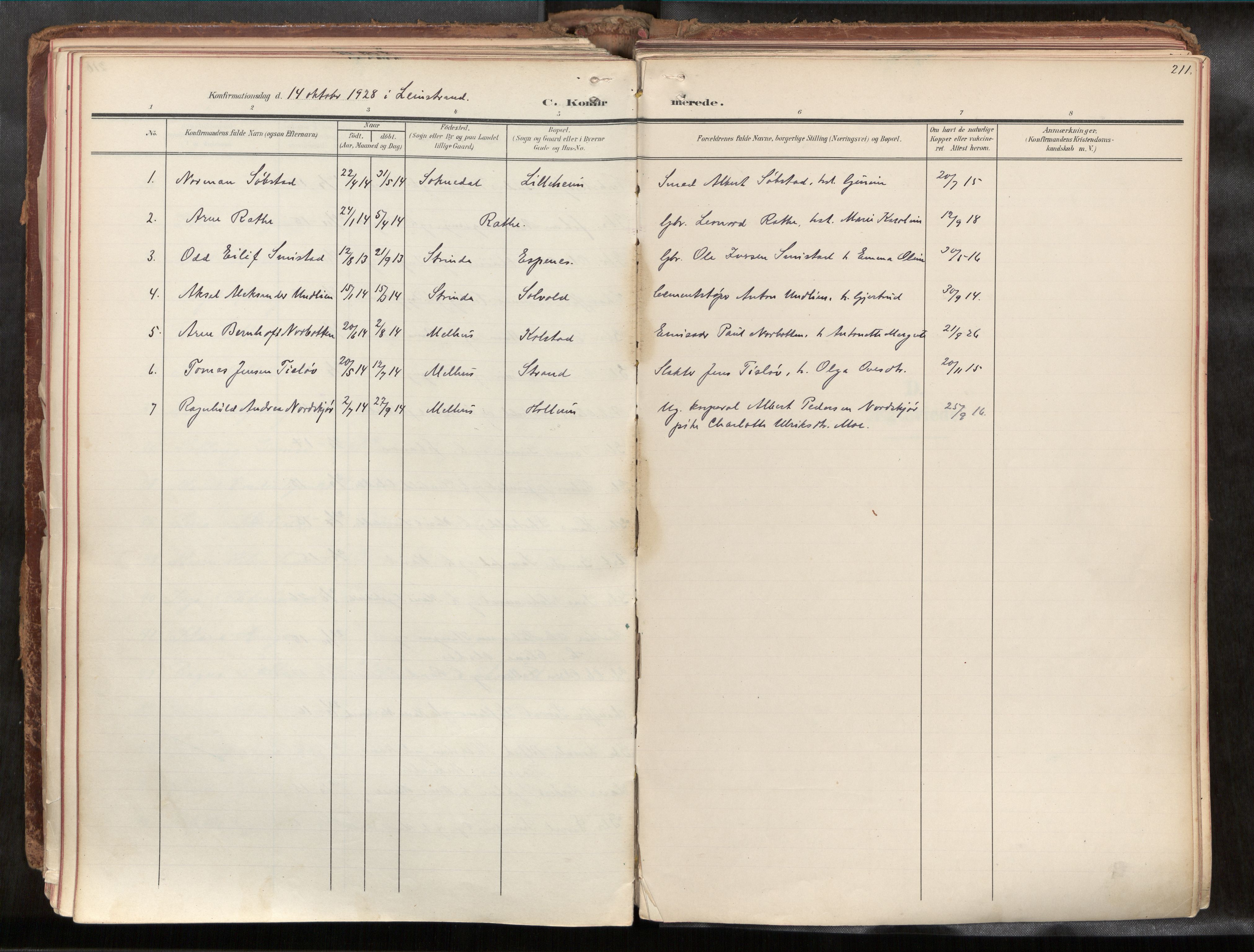 Ministerialprotokoller, klokkerbøker og fødselsregistre - Sør-Trøndelag, AV/SAT-A-1456/691/L1085b: Ministerialbok nr. 691A18, 1908-1930, s. 211