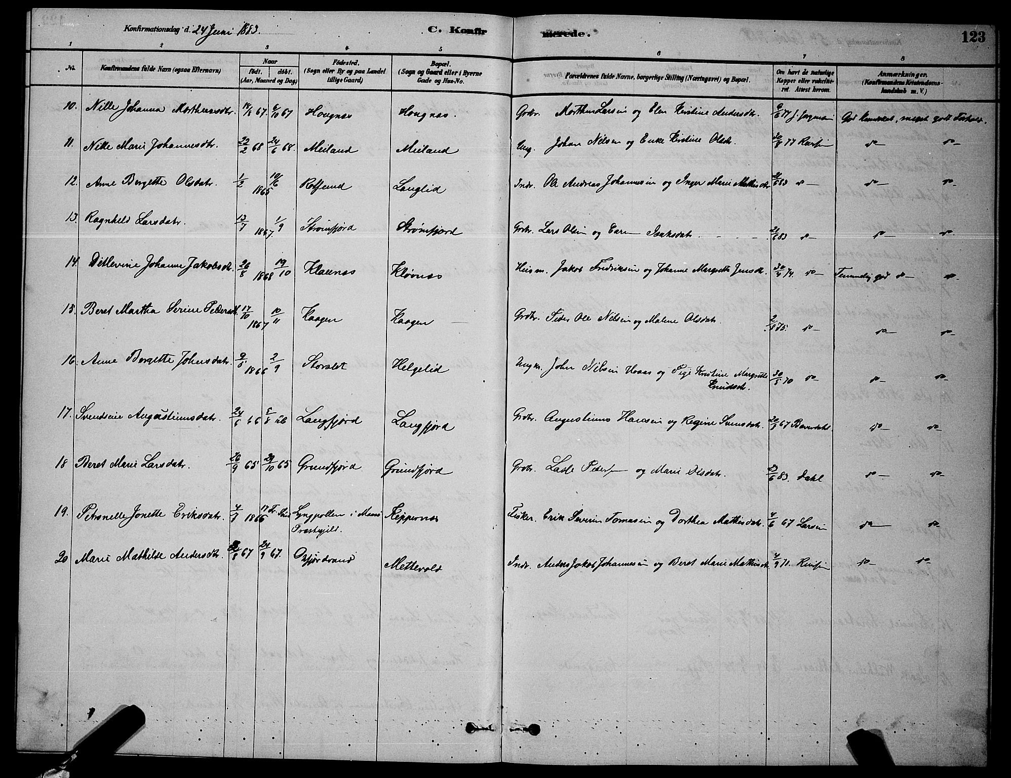 Skjervøy sokneprestkontor, AV/SATØ-S-1300/H/Ha/Hab/L0006klokker: Klokkerbok nr. 6, 1878-1888, s. 123