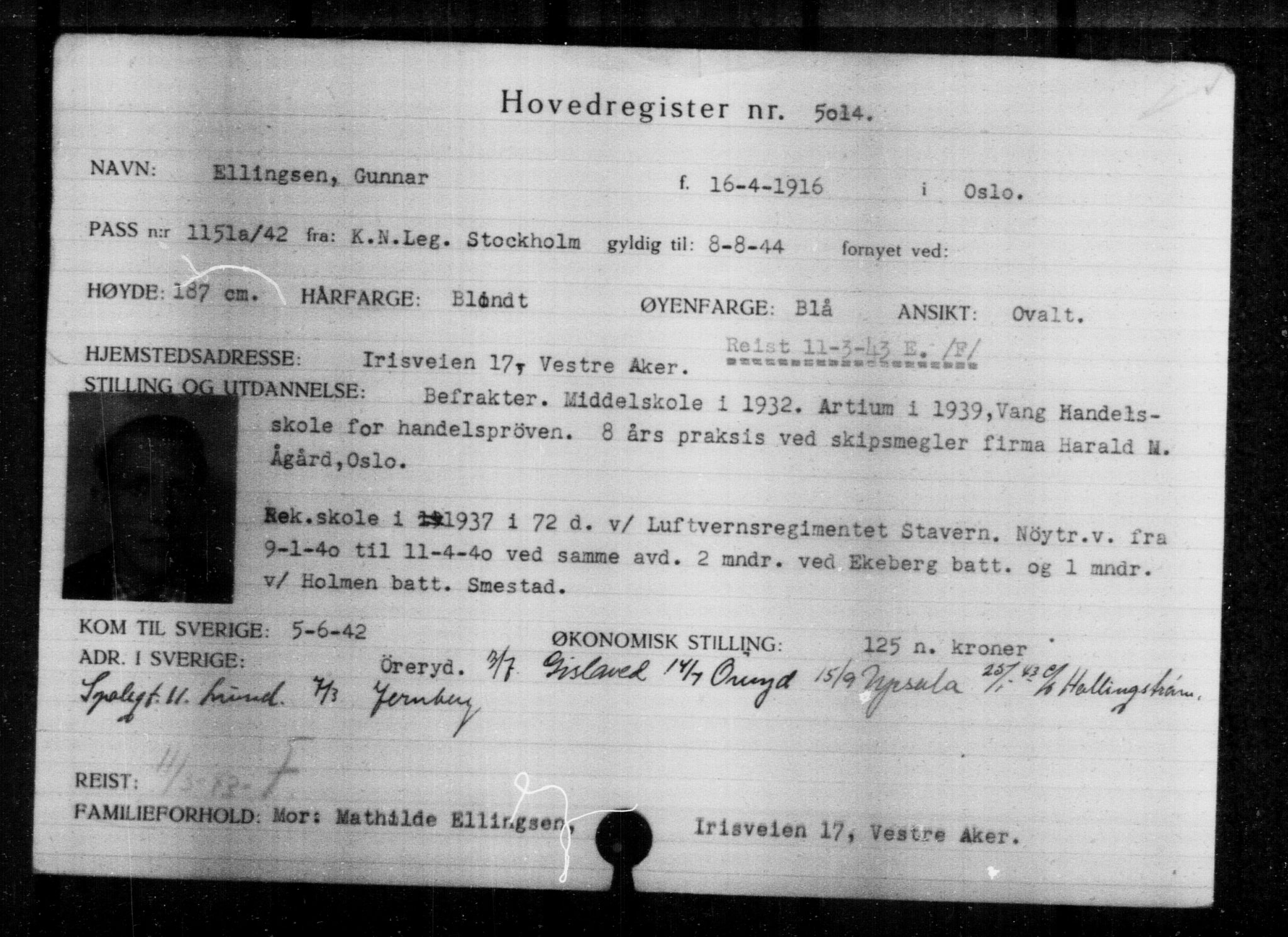 Utenriksstasjonene, Legasjonen i Stockholm, Flyktningkontoret, AV/RA-S-6753/V/Va/L0004: Kjesäterkartoteket, flyktninger med registreringsnr. 3496-6610, 1940-1945, s. 1799