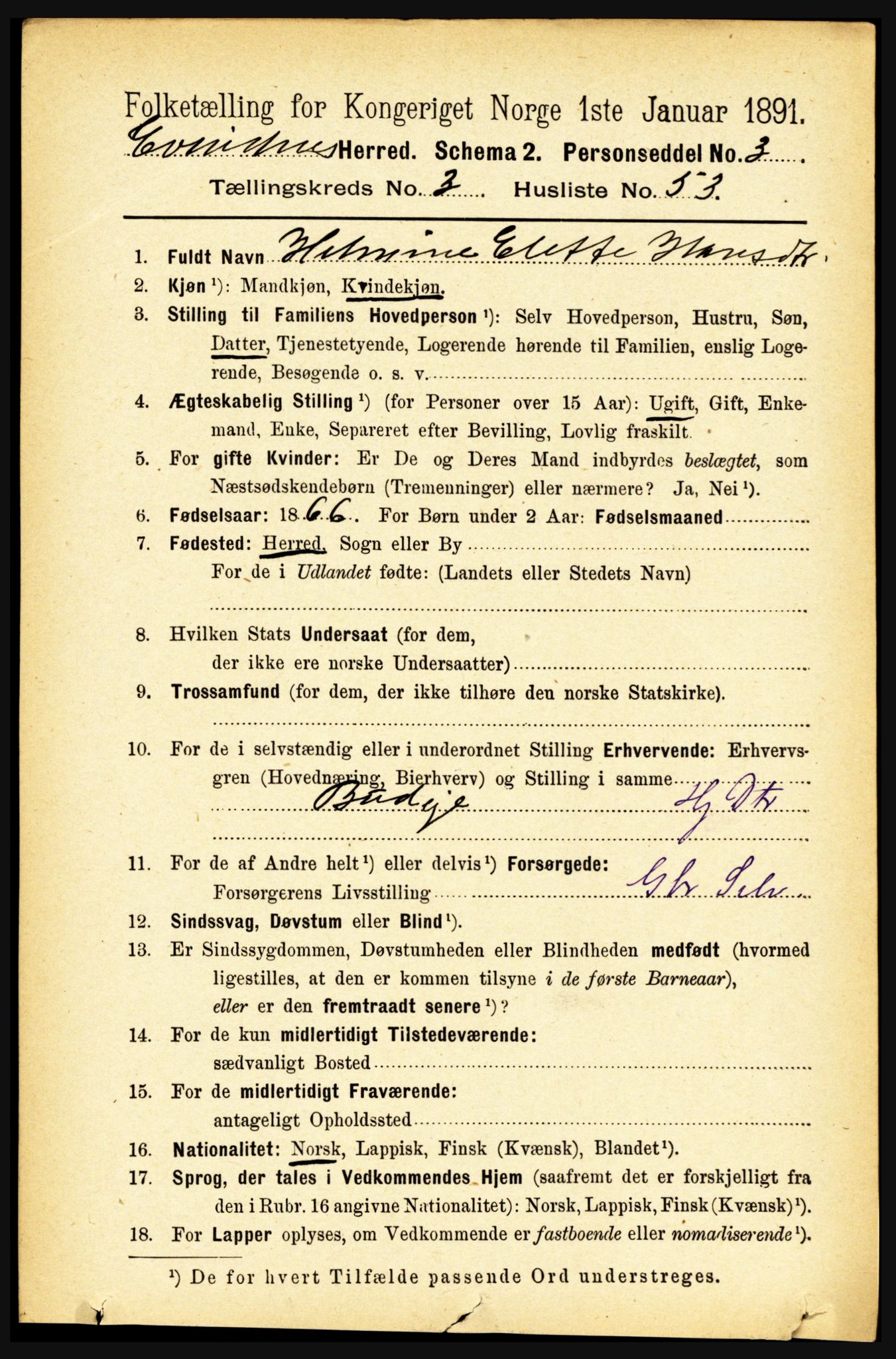 RA, Folketelling 1891 for 1853 Evenes herred, 1891, s. 1114