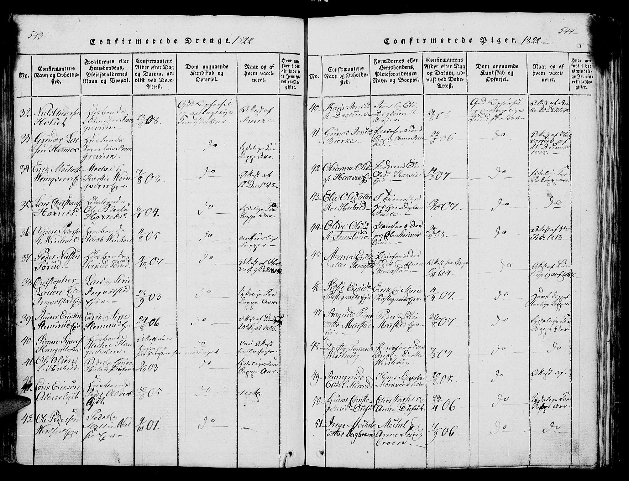 Vang prestekontor, Hedmark, AV/SAH-PREST-008/H/Ha/Hab/L0004: Klokkerbok nr. 4, 1813-1827, s. 543-544