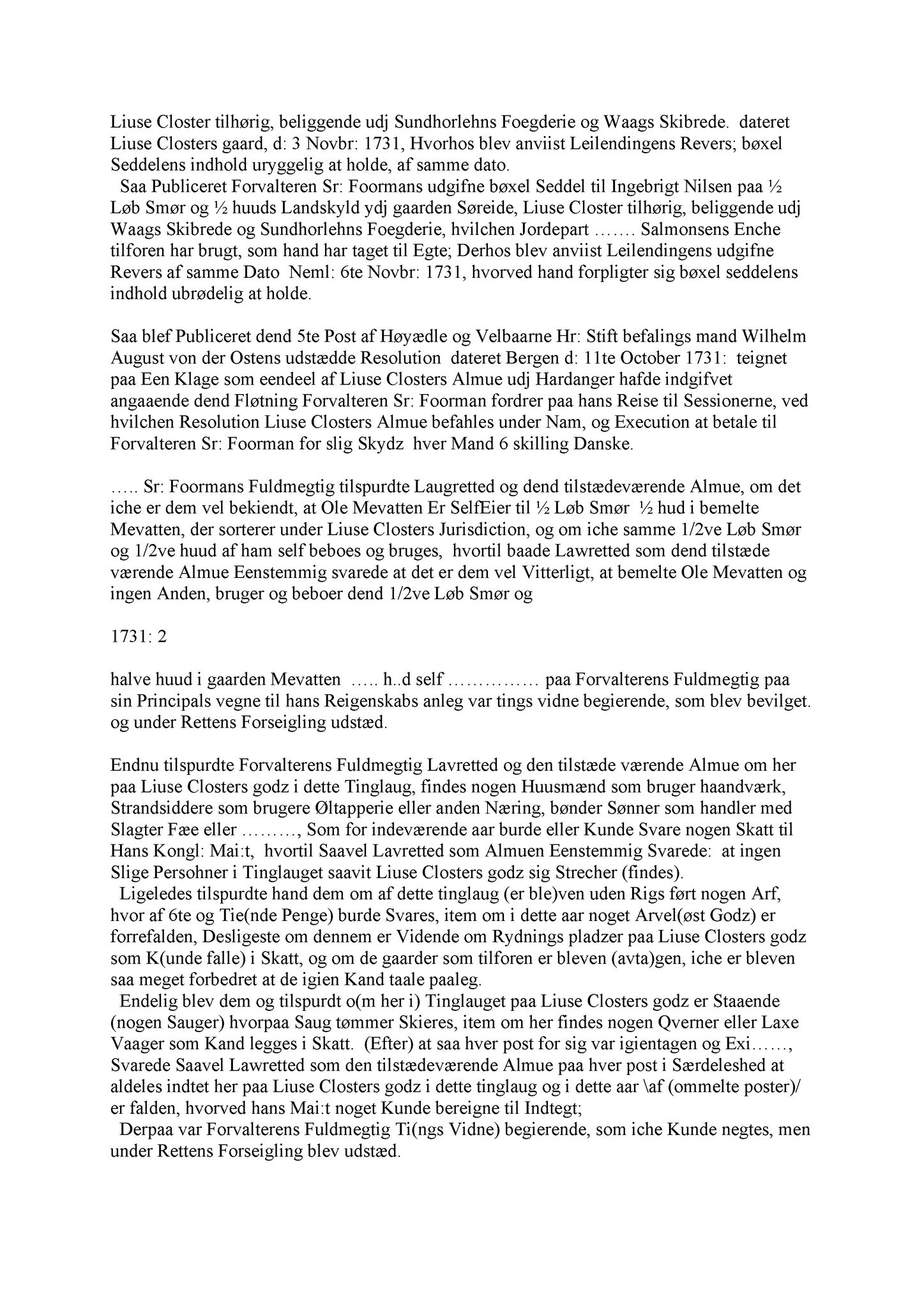 Samling av fulltekstavskrifter, SAB/FULLTEKST/A/12/0087: Hardanger og Voss sorenskriveri, tingbok nr. Ad 13 for Hardanger, Voss og Lysekloster, 1731-1734