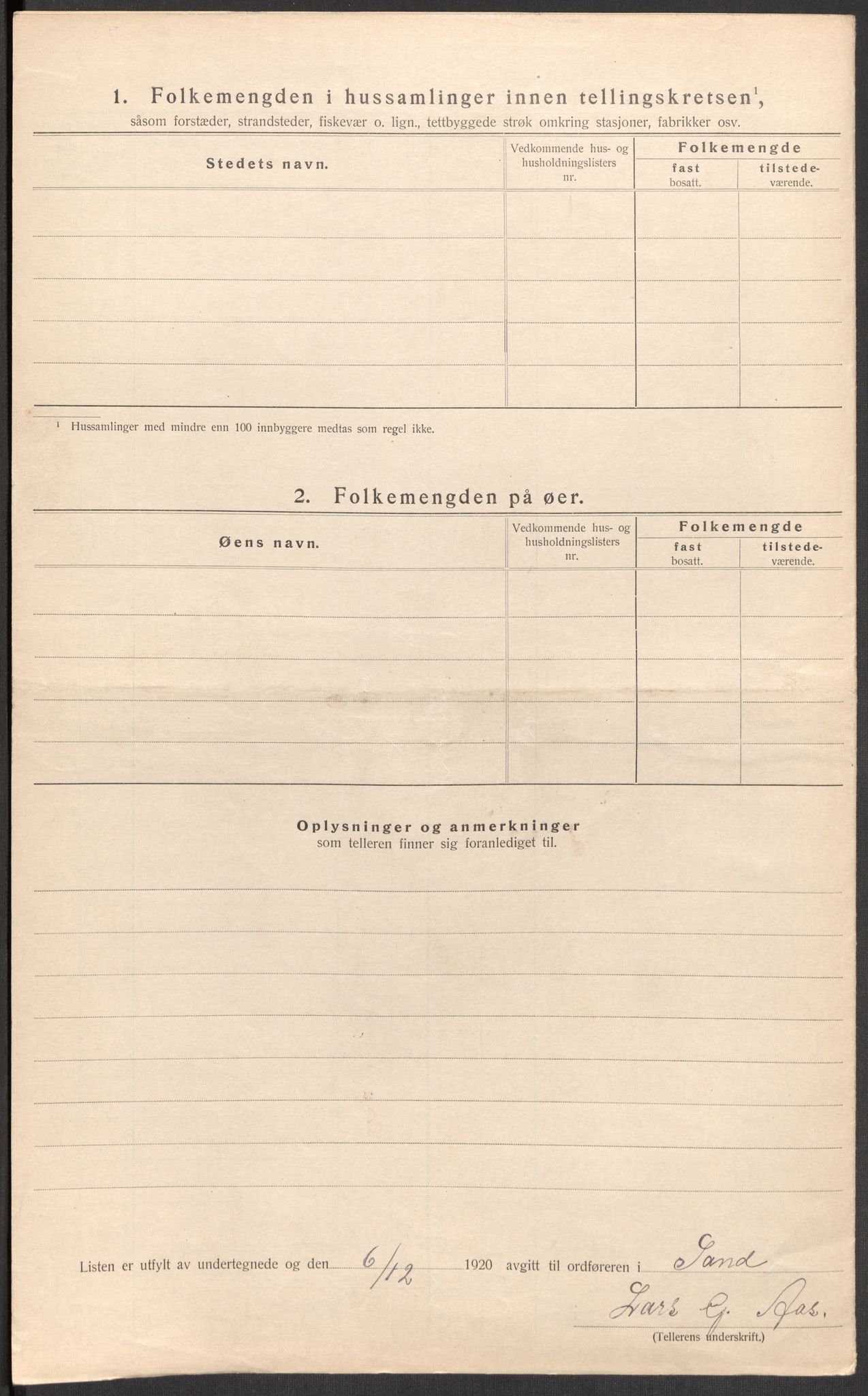 SAST, Folketelling 1920 for 1136 Sand herred, 1920, s. 11