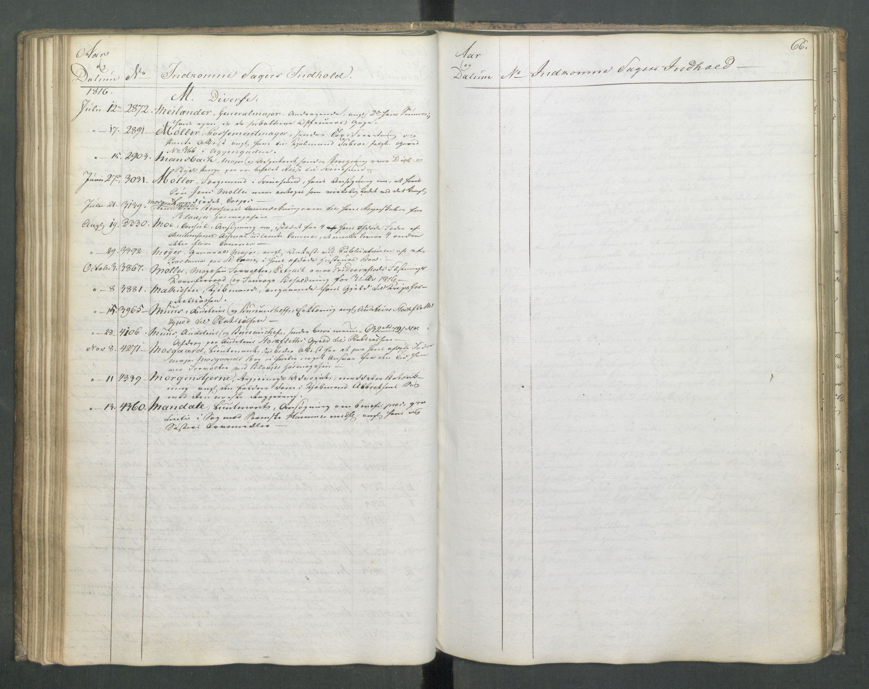 Armédepartementet, RA/RAFA-3493/C/Ca/L0010: 6. Departements Register Indg., 1816, s. 66
