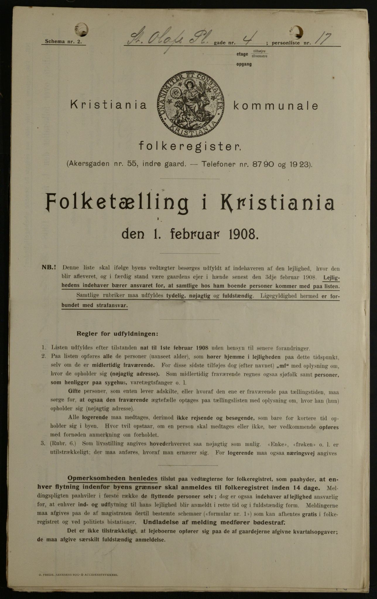 OBA, Kommunal folketelling 1.2.1908 for Kristiania kjøpstad, 1908, s. 79707