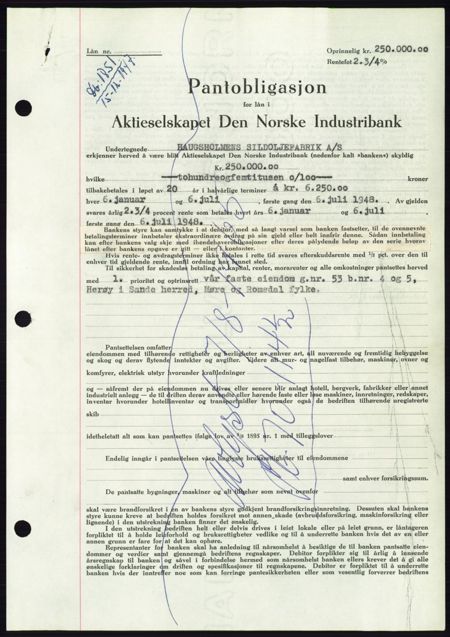 Søre Sunnmøre sorenskriveri, AV/SAT-A-4122/1/2/2C/L0115: Pantebok nr. 3B, 1947-1948, Dagboknr: 1851/1947