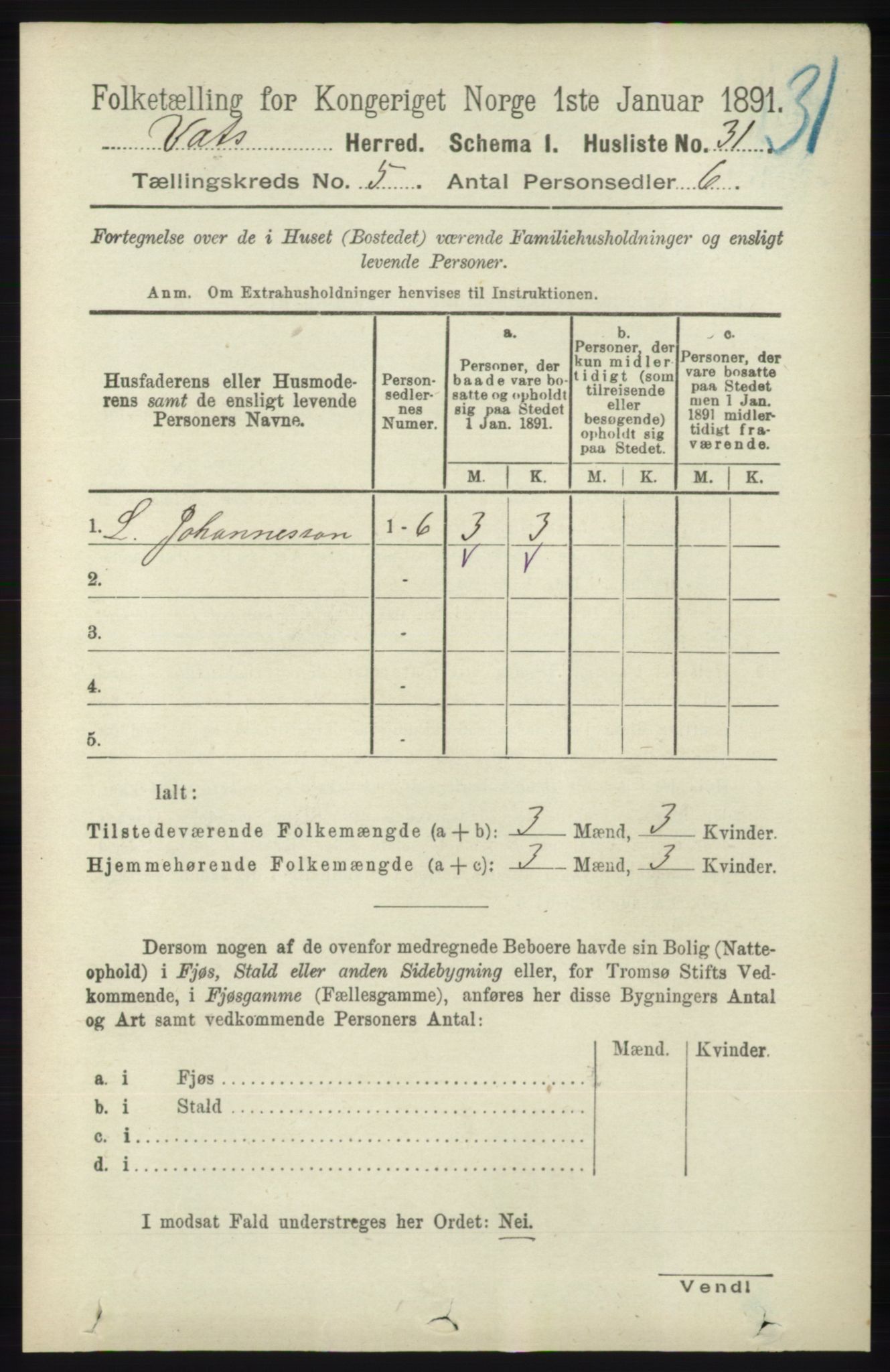 RA, Folketelling 1891 for 1155 Vats herred, 1891, s. 727