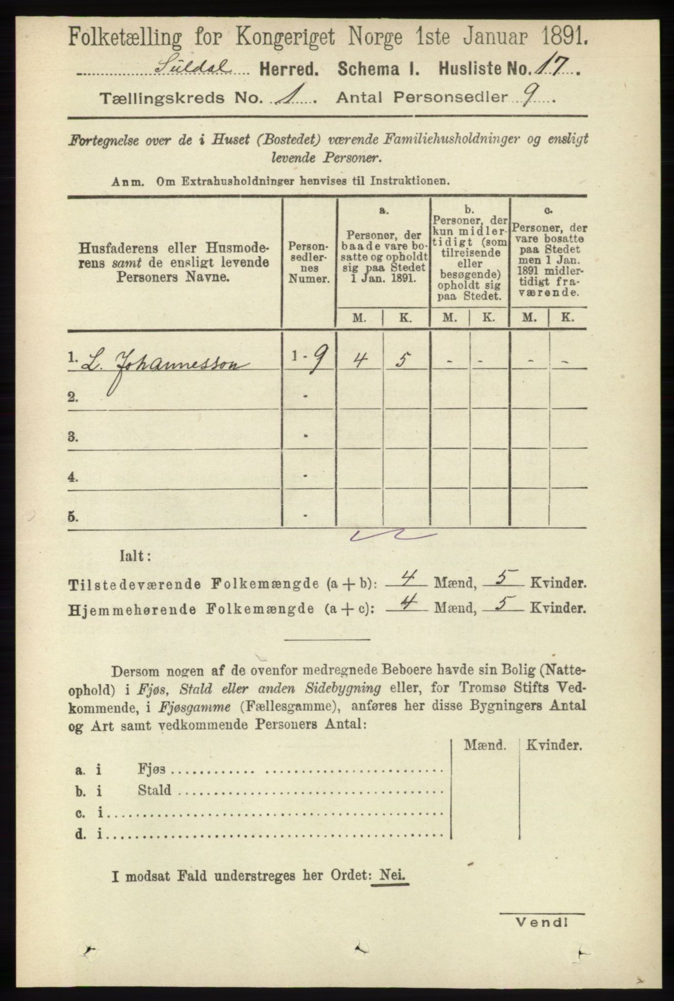 RA, Folketelling 1891 for 1134 Suldal herred, 1891, s. 41
