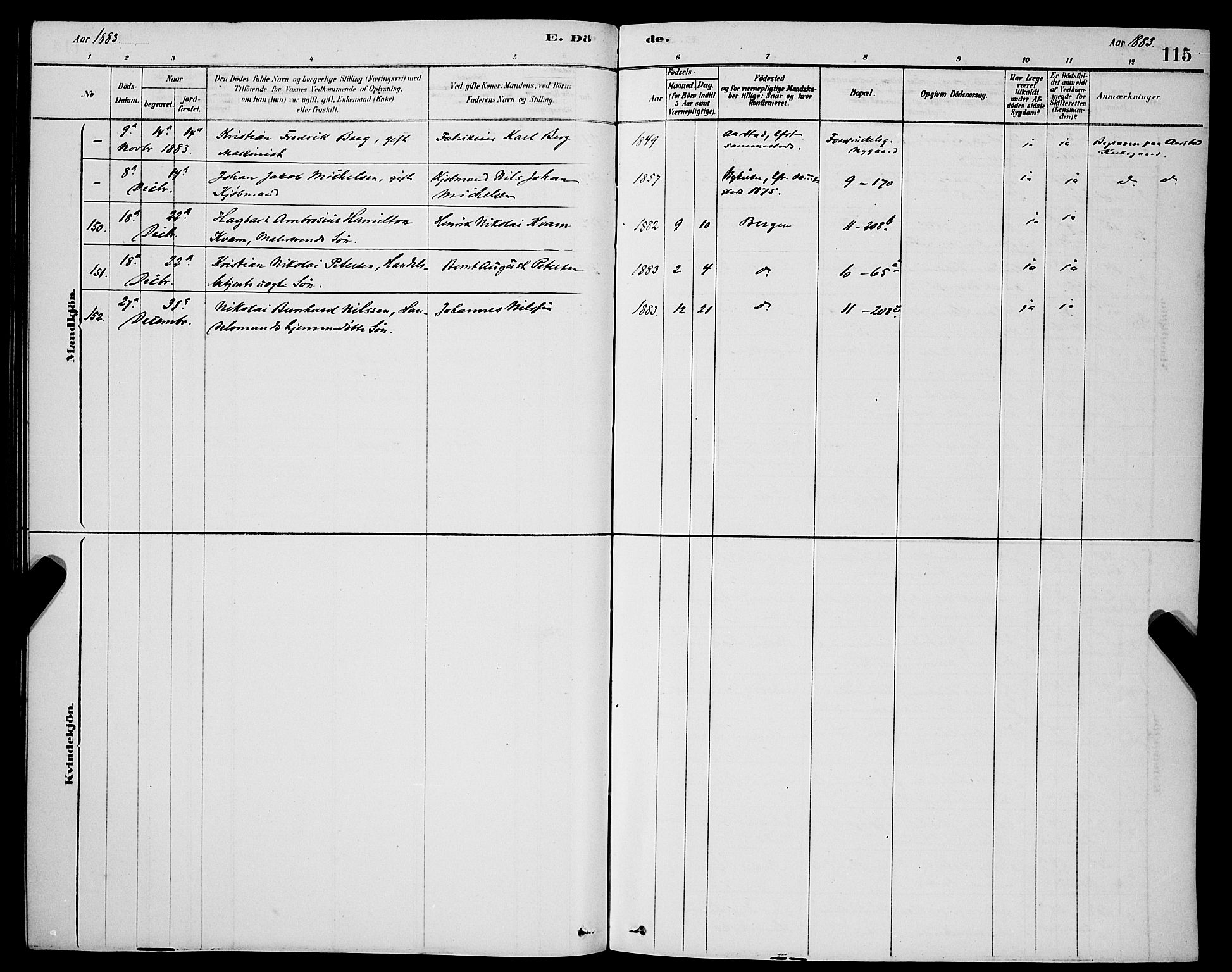 Domkirken sokneprestembete, SAB/A-74801/H/Hab/L0041: Klokkerbok nr. E 5, 1878-1900, s. 115