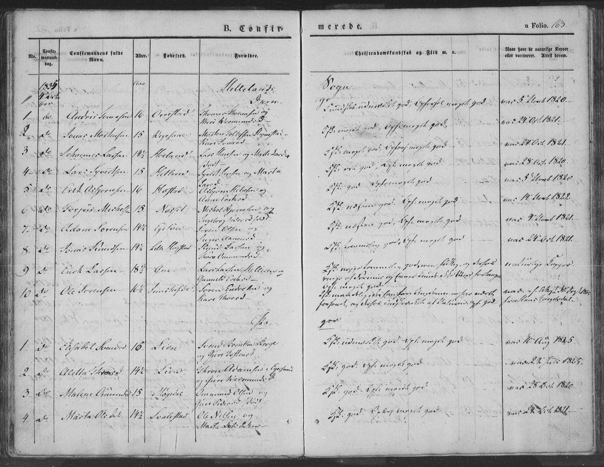 Helleland sokneprestkontor, SAST/A-101810: Ministerialbok nr. A 6.1, 1834-1863, s. 163