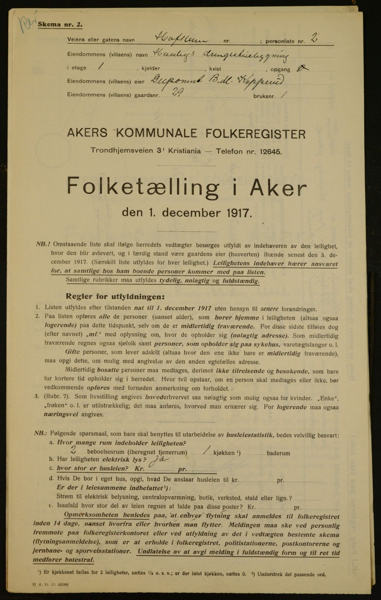 OBA, Kommunal folketelling 1.12.1917 for Aker, 1917, s. 4295