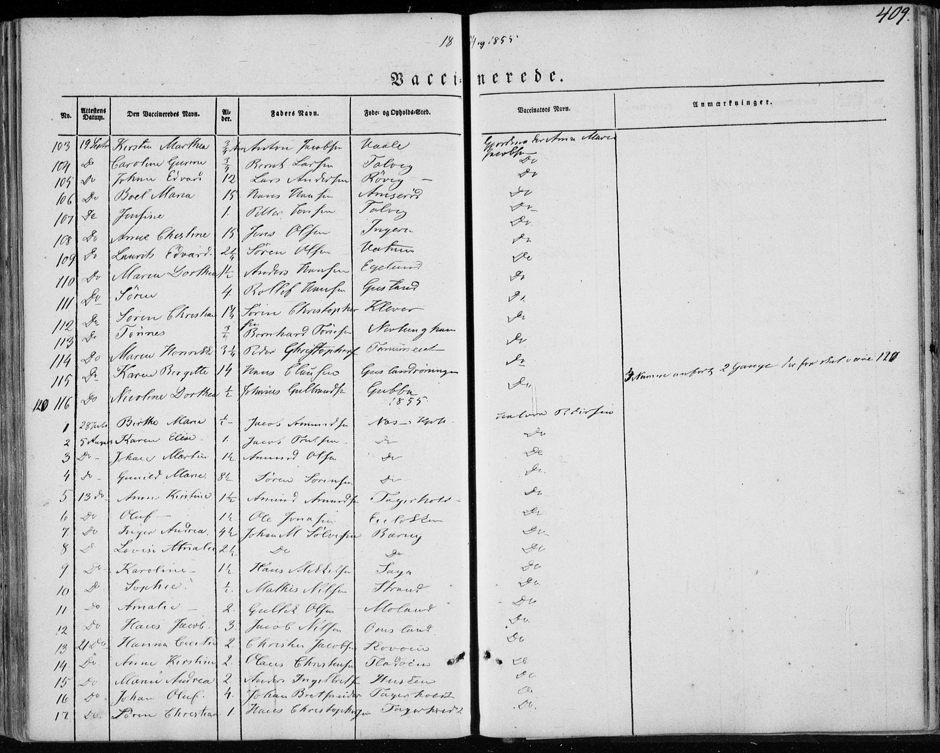 Brunlanes kirkebøker, SAKO/A-342/F/Fa/L0004: Ministerialbok nr. I 4, 1846-1862, s. 409