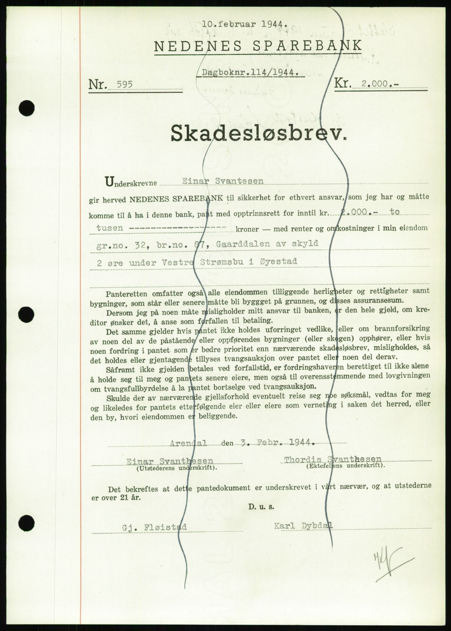 Nedenes sorenskriveri, SAK/1221-0006/G/Gb/Gbb/L0002: Pantebok nr. II, 1942-1945, Dagboknr: 114/1944