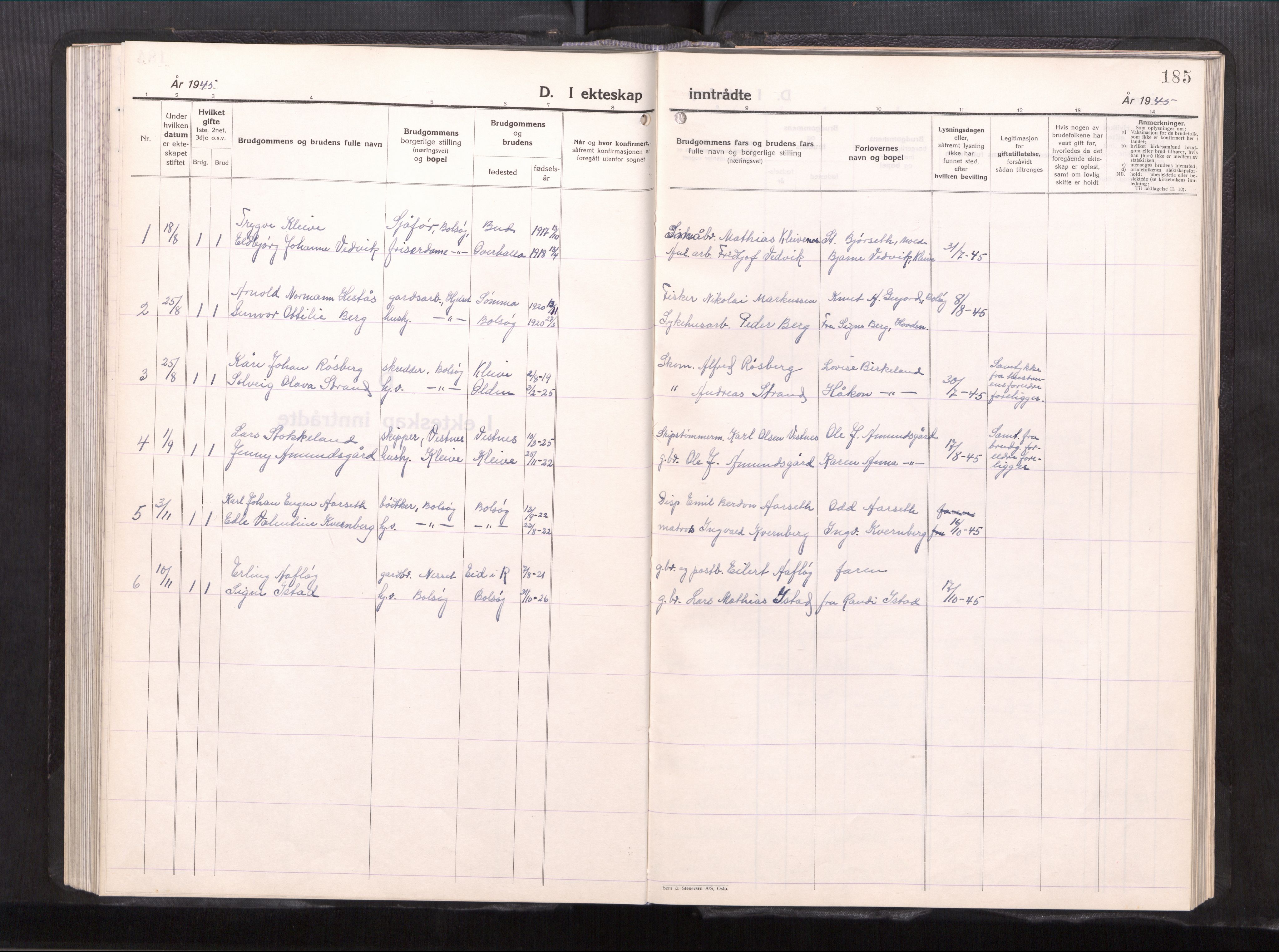 Ministerialprotokoller, klokkerbøker og fødselsregistre - Møre og Romsdal, AV/SAT-A-1454/557/L0685: Klokkerbok nr. 557---, 1945-1968, s. 185
