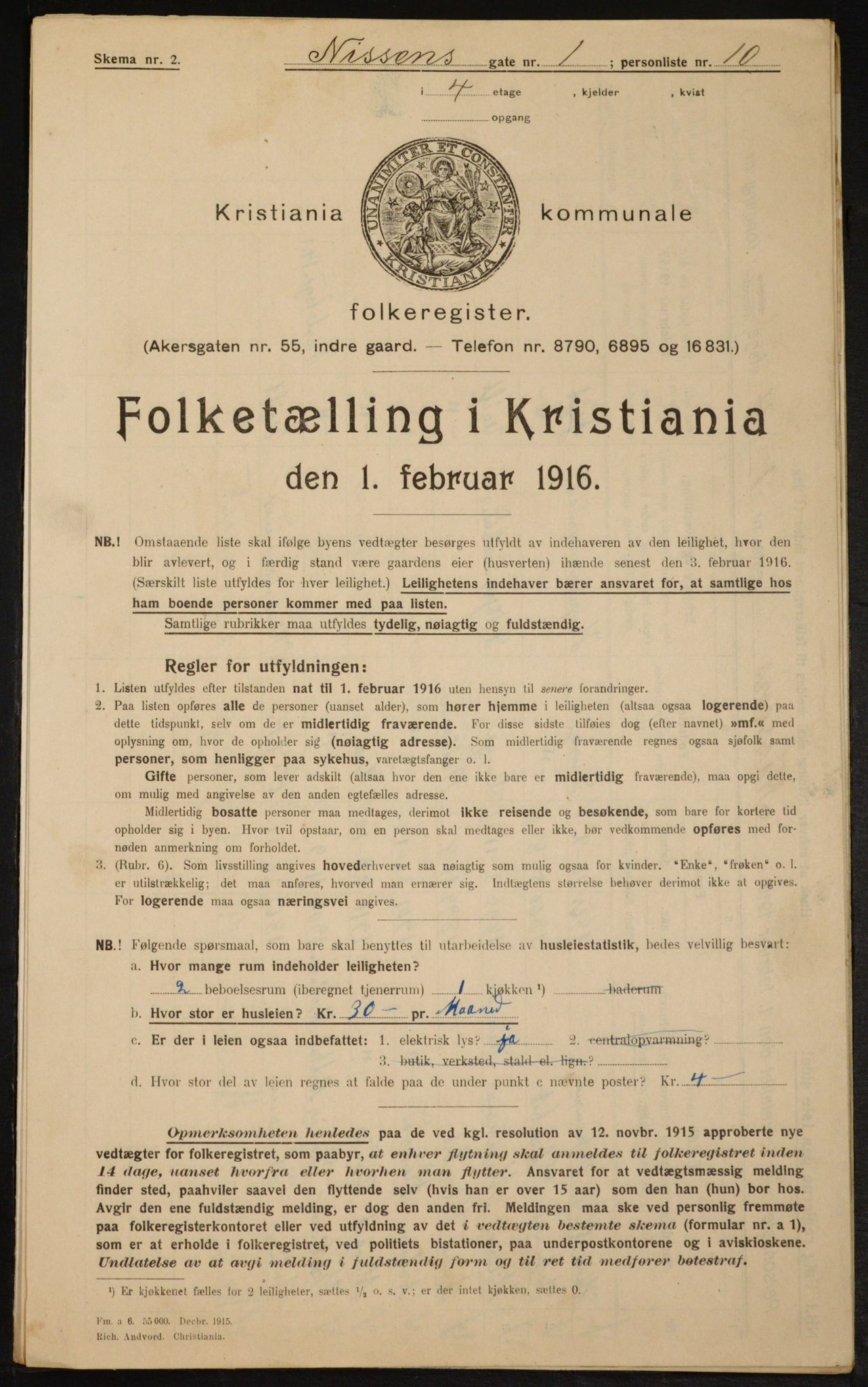 OBA, Kommunal folketelling 1.2.1916 for Kristiania, 1916, s. 72916