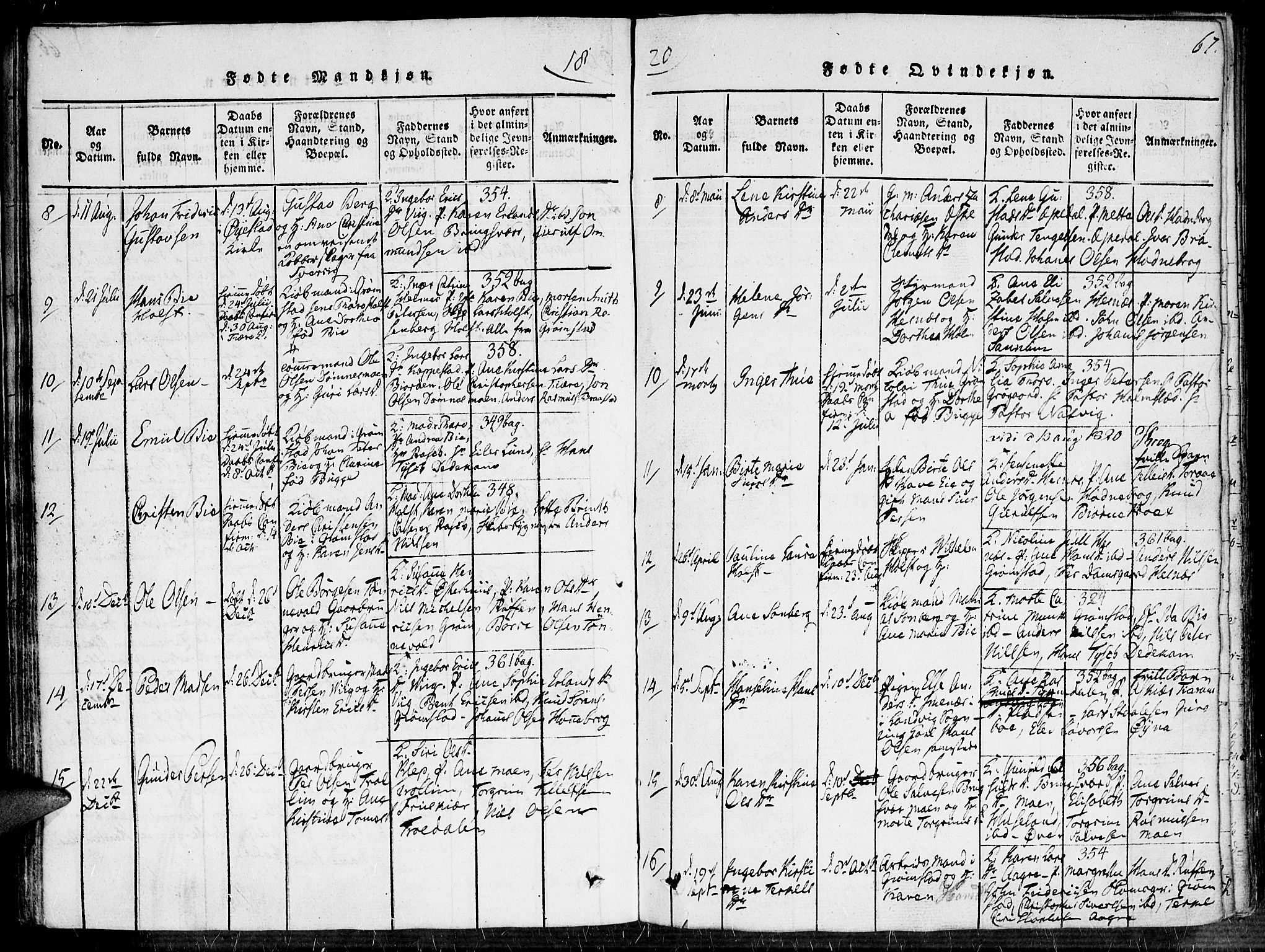 Fjære sokneprestkontor, AV/SAK-1111-0011/F/Fa/L0001: Ministerialbok nr. A 1 /1, 1816-1826, s. 67