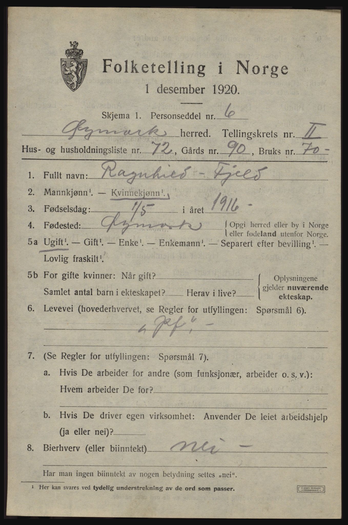 SAO, Folketelling 1920 for 0119 Øymark herred, 1920, s. 2205