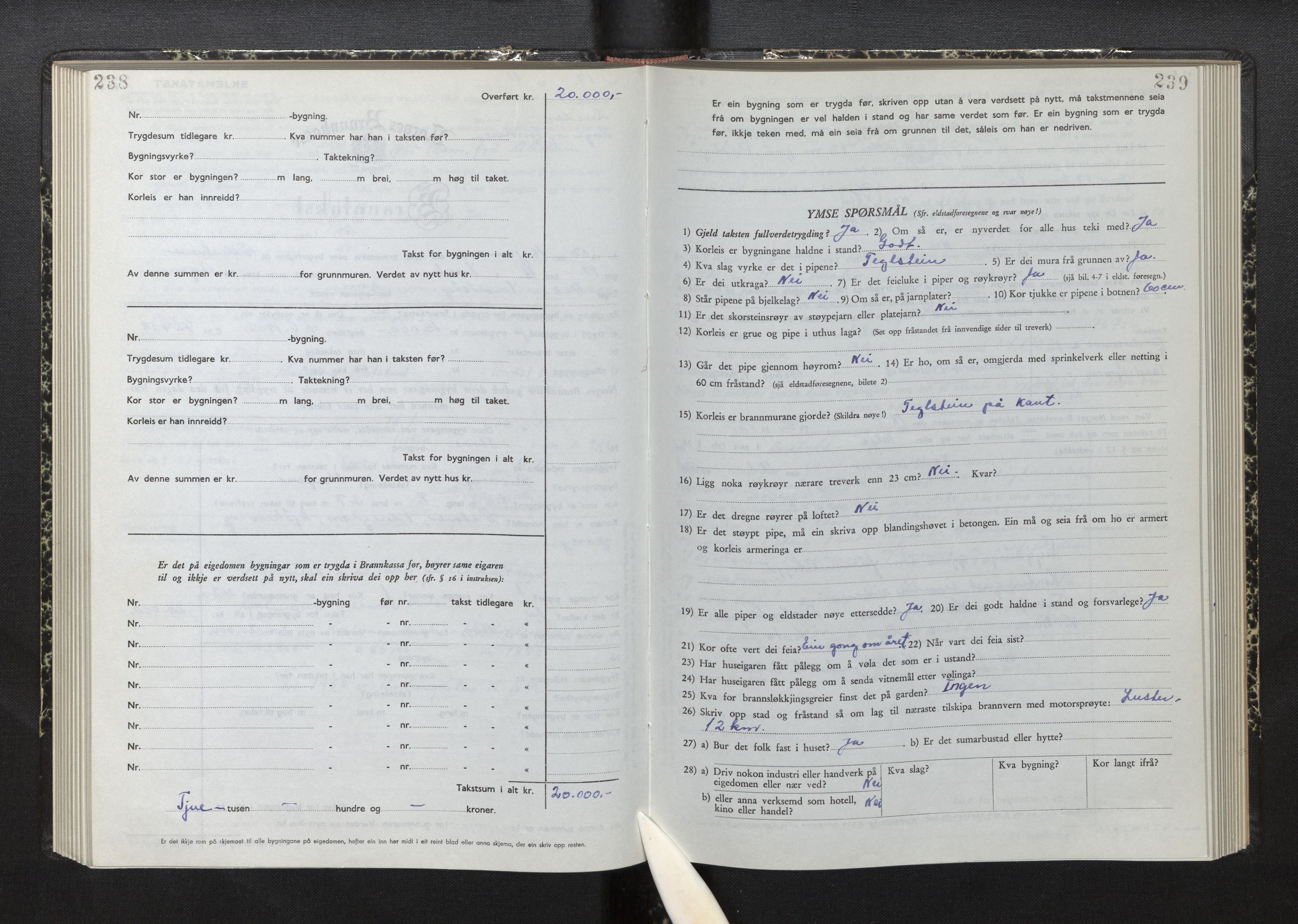 Lensmannen i Luster, AV/SAB-A-29301/0012/L0008: Branntakstprotokoll, skjematakst, 1949-1955, s. 238-239