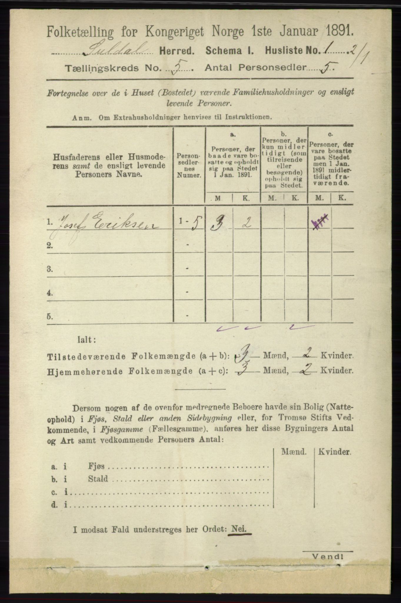 RA, Folketelling 1891 for 1134 Suldal herred, 1891, s. 1444