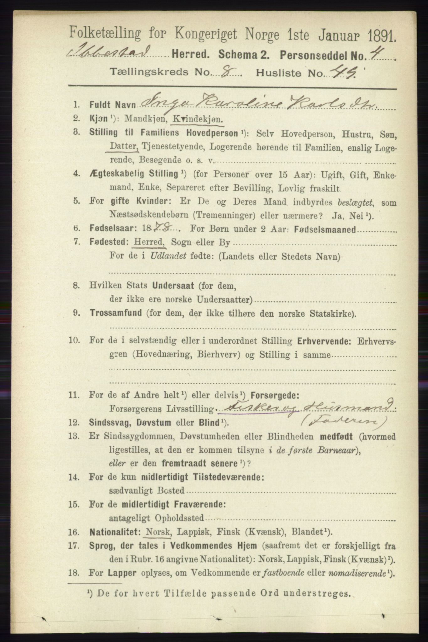 RA, Folketelling 1891 for 1917 Ibestad herred, 1891, s. 5498