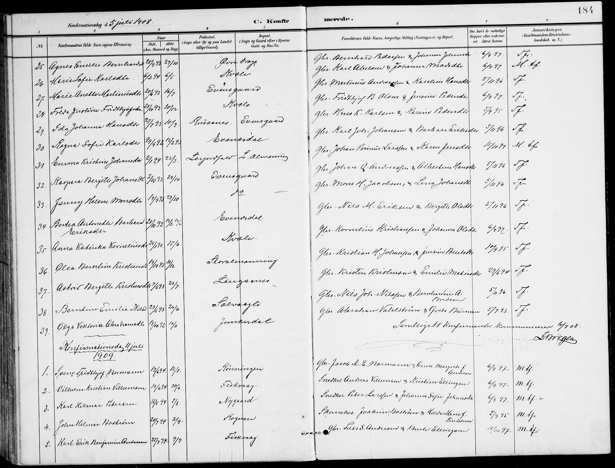 Ministerialprotokoller, klokkerbøker og fødselsregistre - Nordland, AV/SAT-A-1459/847/L0672: Ministerialbok nr. 847A12, 1902-1919, s. 184