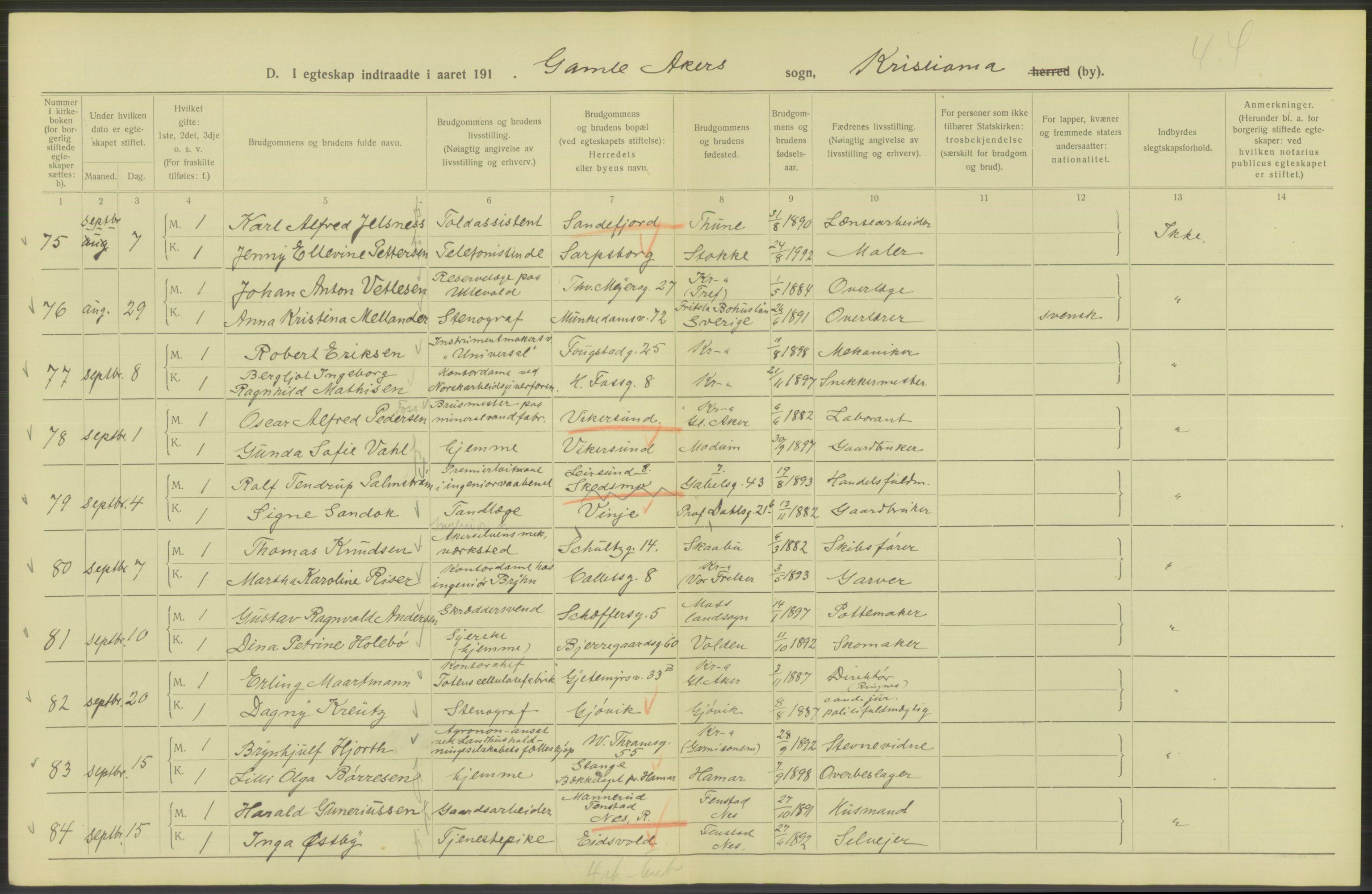 Statistisk sentralbyrå, Sosiodemografiske emner, Befolkning, AV/RA-S-2228/D/Df/Dfb/Dfbh/L0009: Kristiania: Gifte, 1918, s. 324