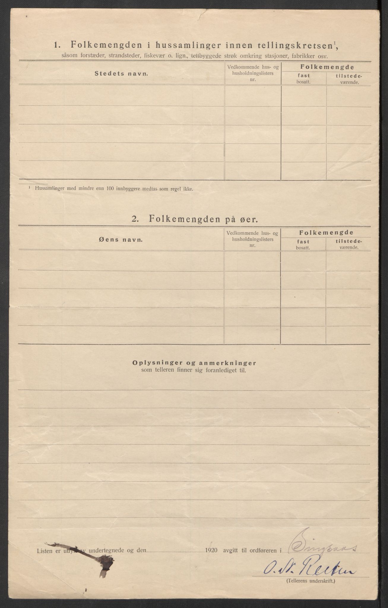 SAT, Folketelling 1920 for 1646 Singsås herred, 1920, s. 8